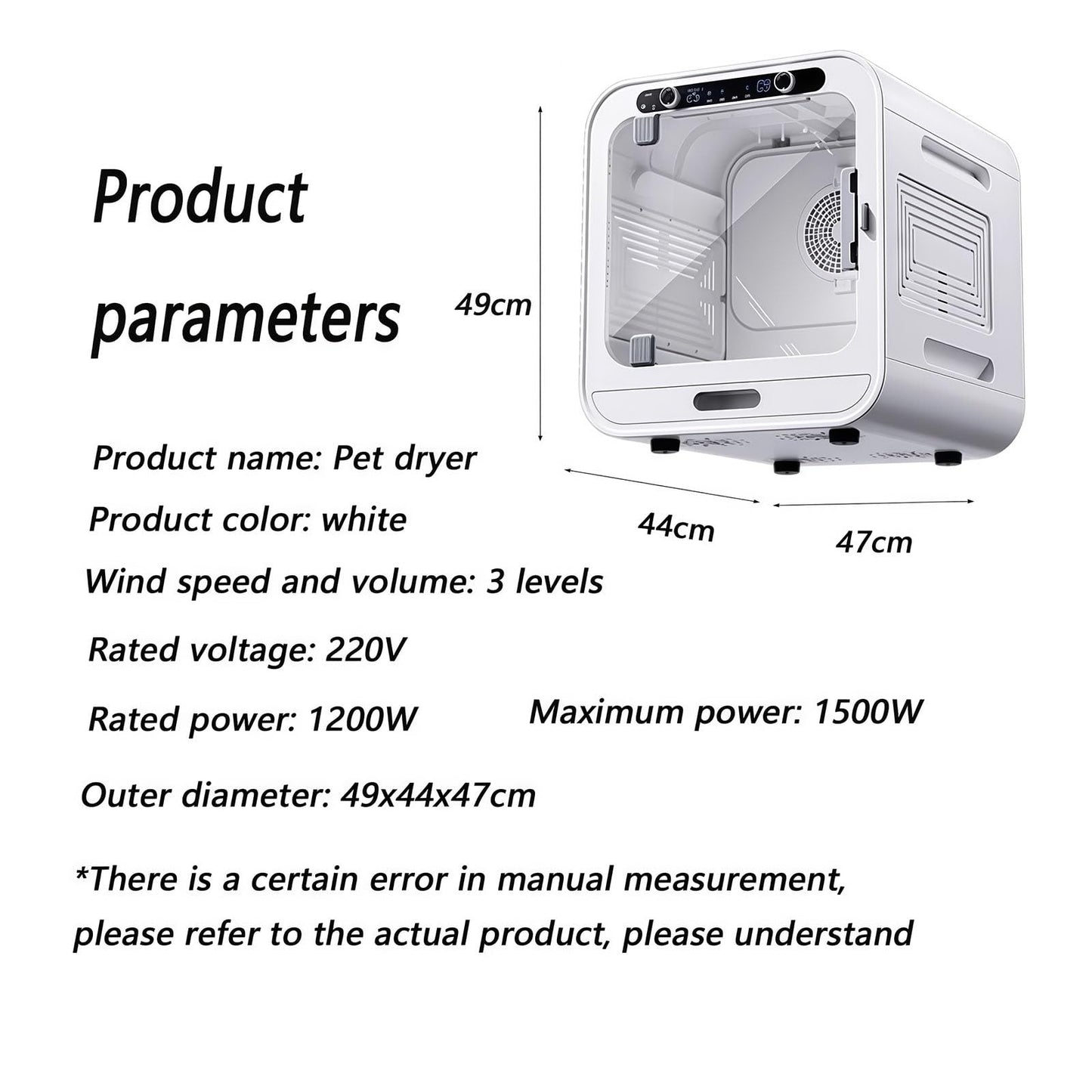 WENMEE Ultra-Quiet Pet Dryer Box for Cats & Small Dogs, Low-Noise Dog Hair Dryer with Mechanical Knob Temperature Control