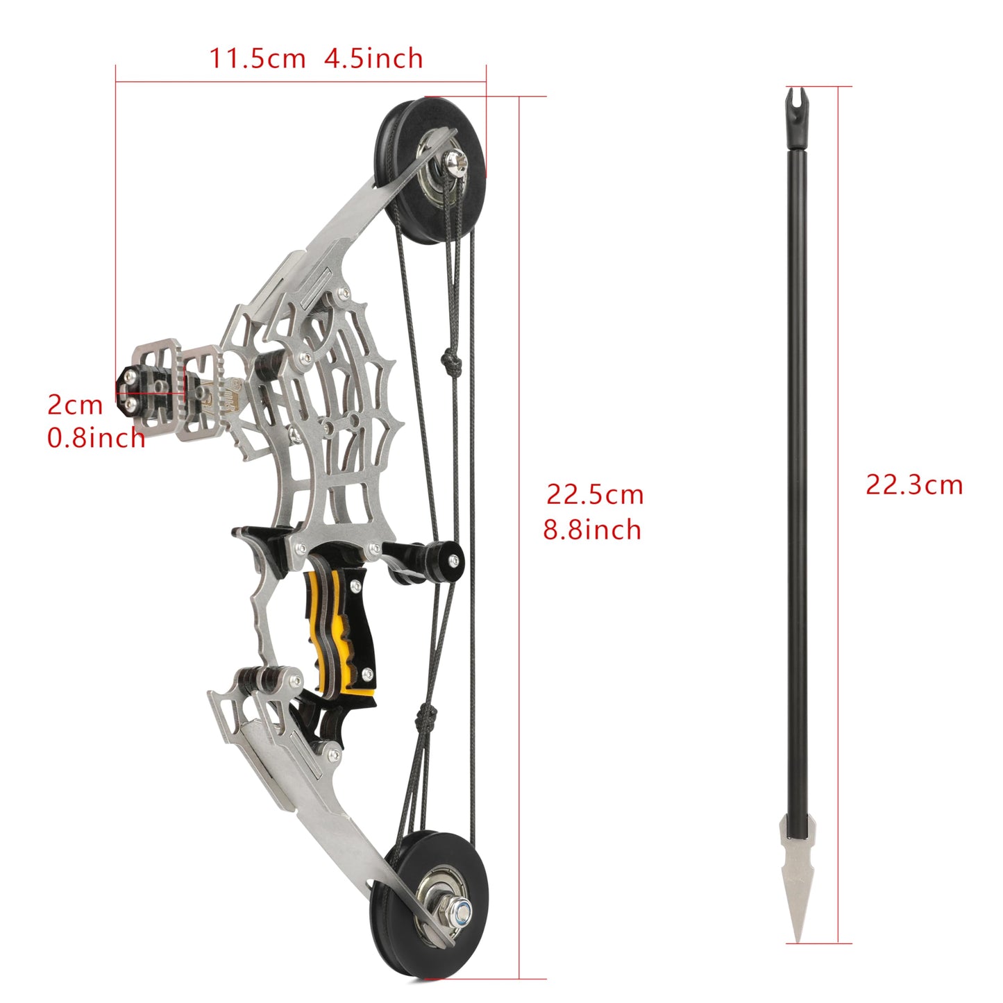 AMEYXGS 8.8 inch Mini Compound Bow Stainless Steel includes 4/12 Arrows and Target Paper (bow and 12 arrow)
