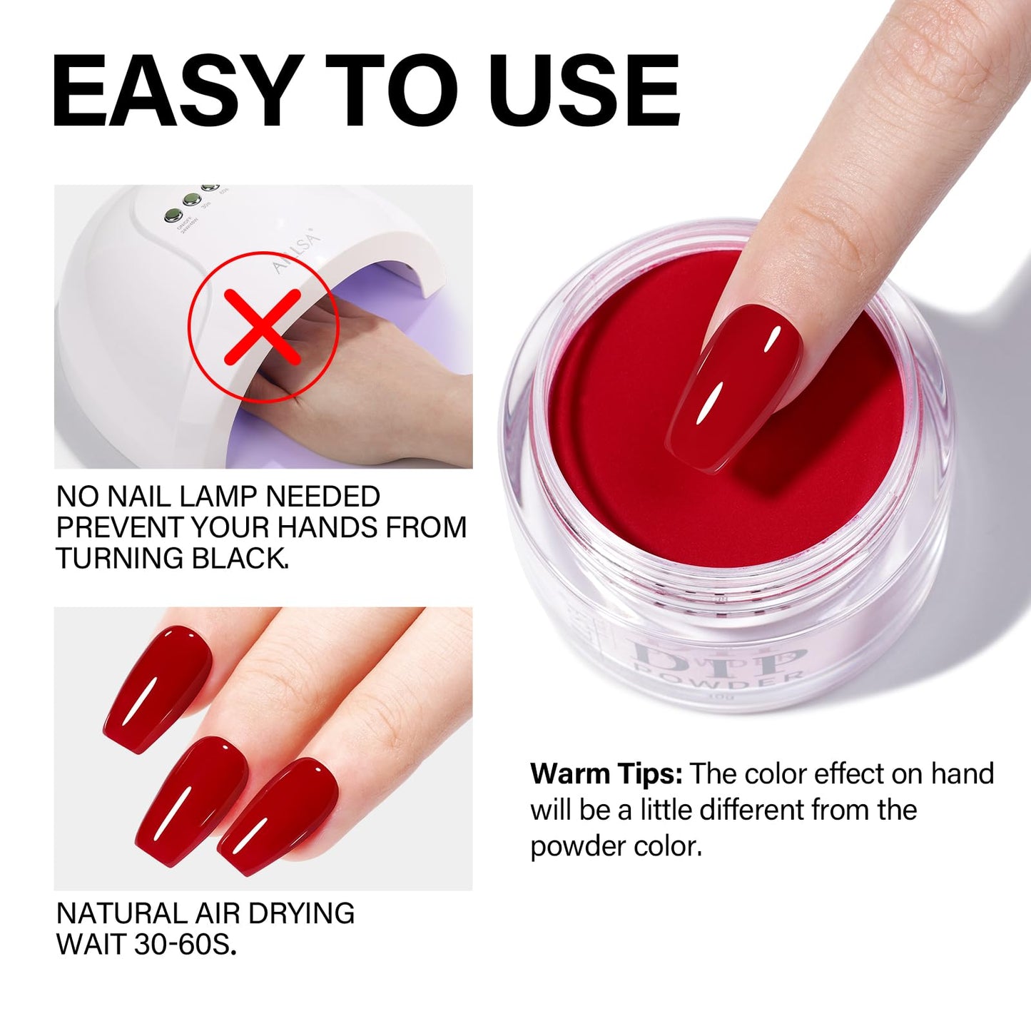 AILLSA Red Dip Powder for Nails Fall Winter Nail Dipping Powder Burgundy Dark Red Dip Colors for Valentine's Day DIY Manicure Salon at Home Easy to Use (1 Oz)