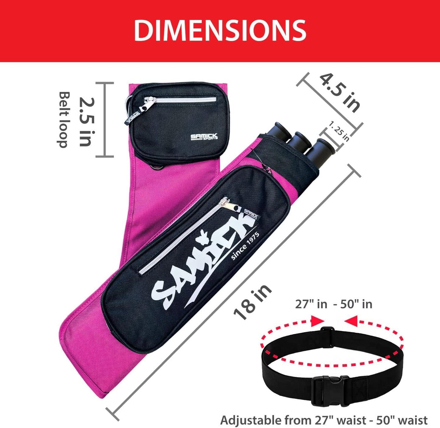 SAMICK SPORTS Archery Arrow Quiver - Adjustable Waist Hanged Quiver with 3 Removable Tubes & Pockets for Archery Arrows Case & Equipment - Ideal for Hunting & Target Practice - Right Handed Only