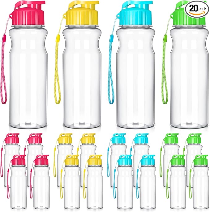 Tioncy 20 Pieces Plastic Water Bottles for Kids Bulk 17 oz Gym Sports Adults Kids Reusable Large Water Bottles Leakproof Drink Flip Top Bottles for Party Outdoor Children School