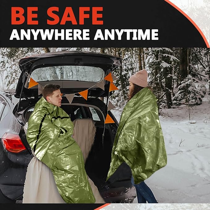 Frelaxy Emergency Sleeping Bag 1-Pack/2-Pack, Extra-Thick Compact Survival Bivy with Whistle, Storage Pouch, and EVA case, Perfect for Survival Kits