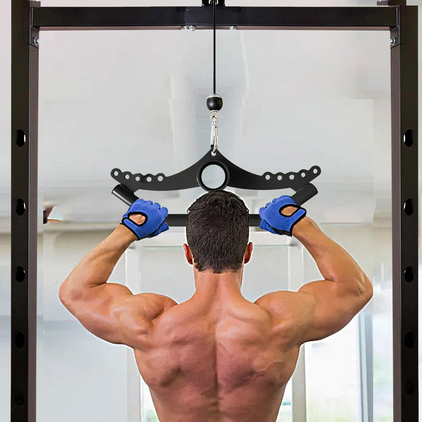 Home Gym Fitness Spreader Bar, Multi-Grip Wide Lat Pull Down Bar, Neutral Grip Handle, Lat Pulldown Attachments Long Bar for Cable Pulley System Machine, T-bar Row Landmine Attachment (SP-B05)