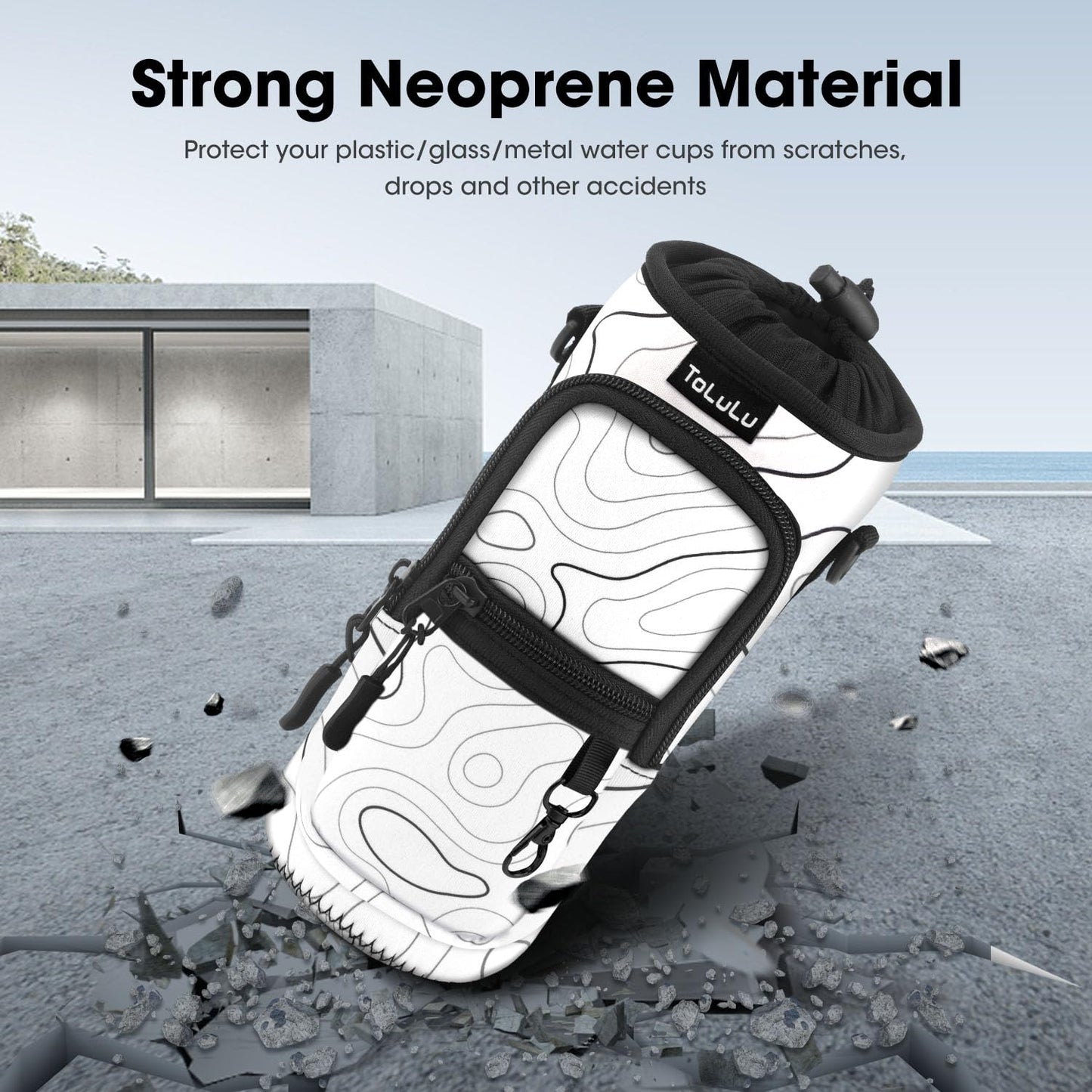 25/32/40oz Water Bottle Carrier Bag Pocket, Crossbody Insulated Neoprene Adjustable Shoulder Strap Water Bottle Pouch Case, Water Bottle Holder Sling Sleeve for Walking Hiking Travelling, Arts White