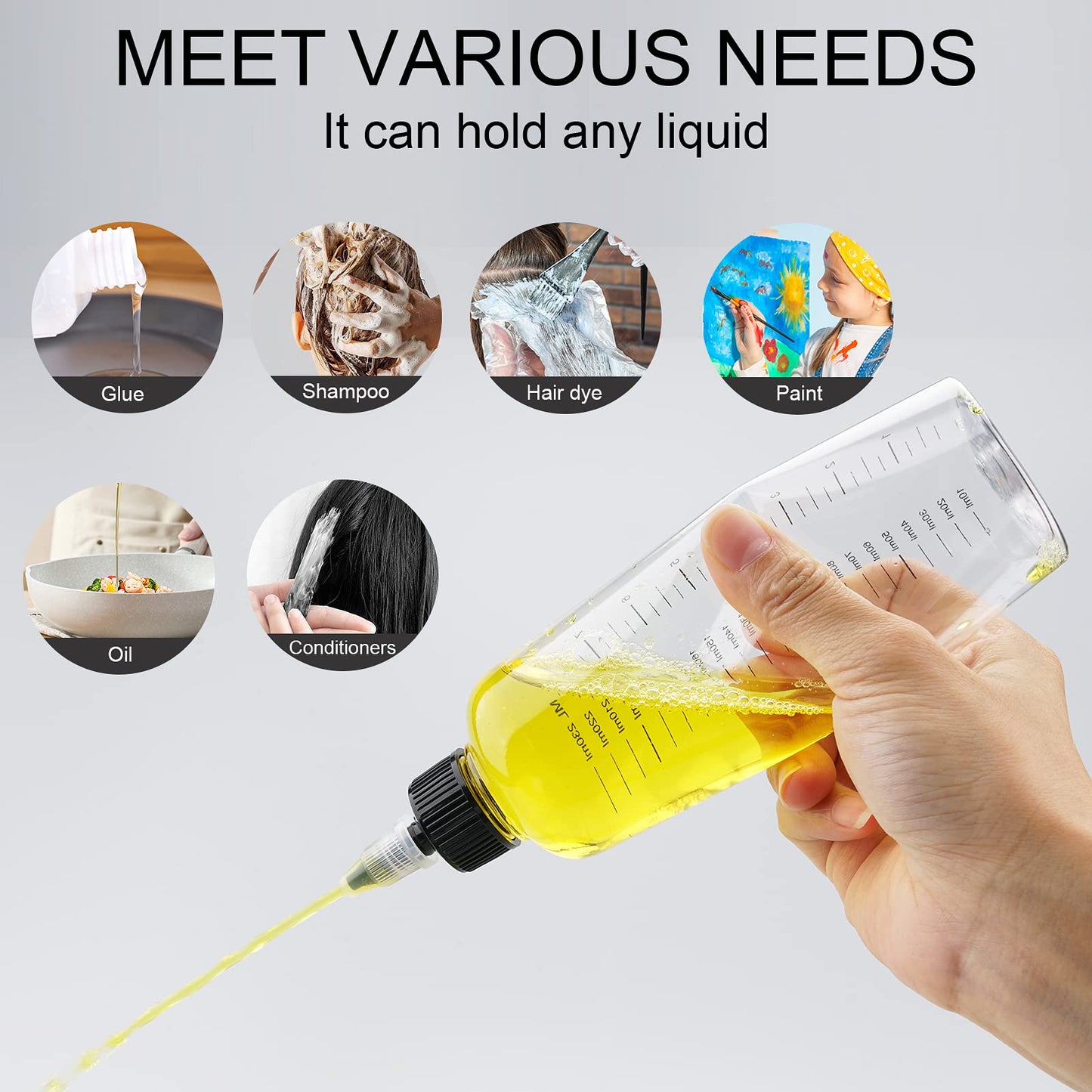 Cosywell Applicator Bottle for Hair Dye 8.5oz 2 Pack With Graduated Scale, Twist-On Top Tip Cap, Empty Plastic Color Oil Squeeze Bottles