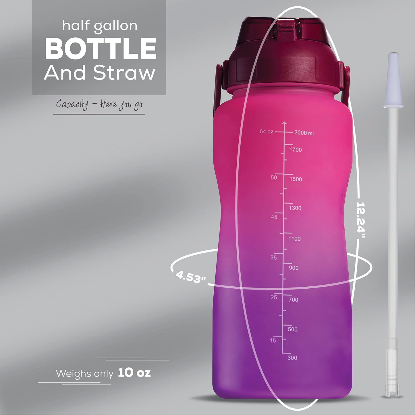 YOU GOT THIS LIVING Motivational Water Bottle with Time Marker,Half Gallon Water bottle with Straw 64 oz/2.2L Gym Water Bottle, Achieve All-Day Hydration SpillProof, BPA FREE