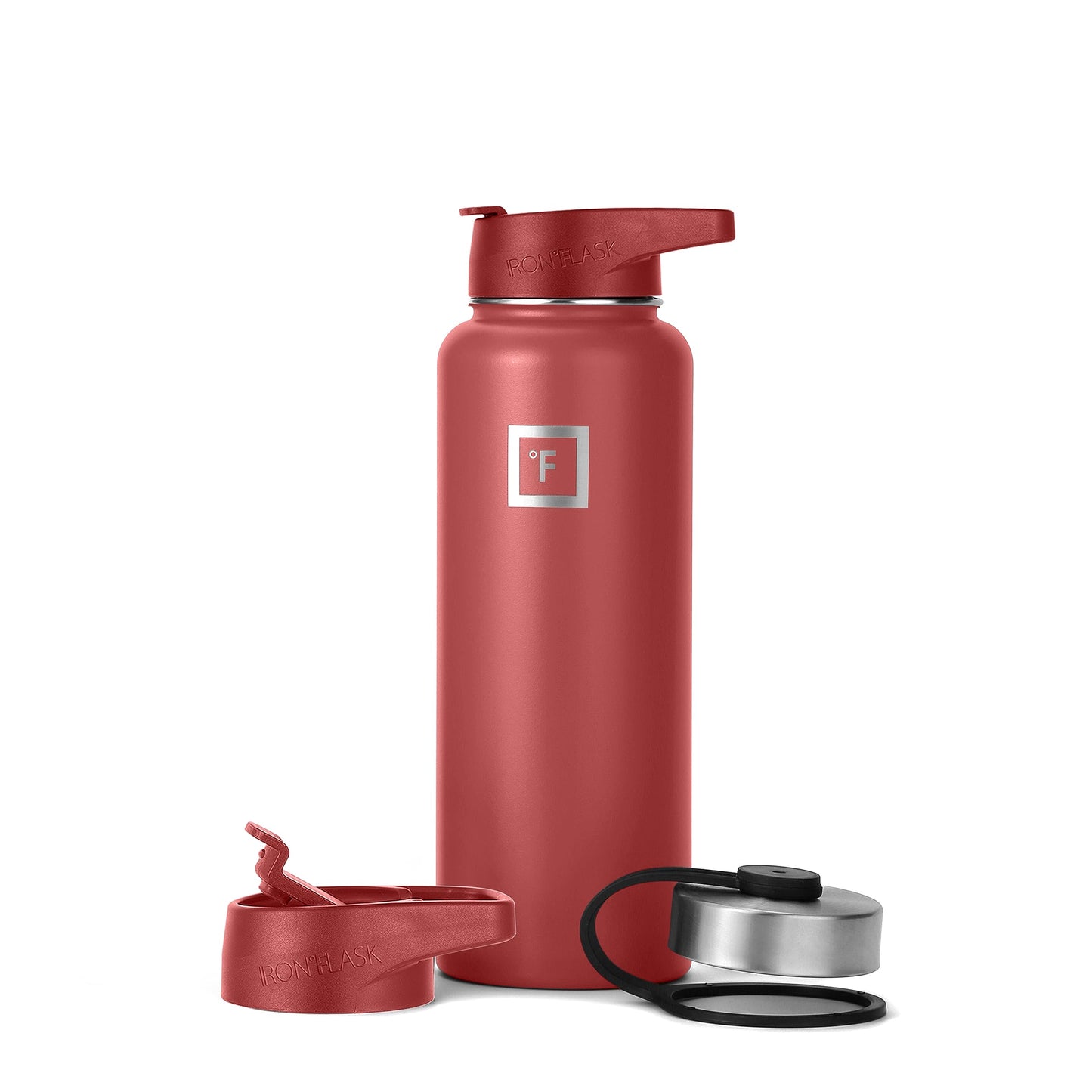 IRON °FLASK Sports Water Bottle - 40 Oz 3 Lids (Straw Lid), Leak Proof - Stainless Steel Gym & Sport Bottles for Men, Women & Kids - Double Walled, Insulated Thermos, Metal Canteen, Rusty Red