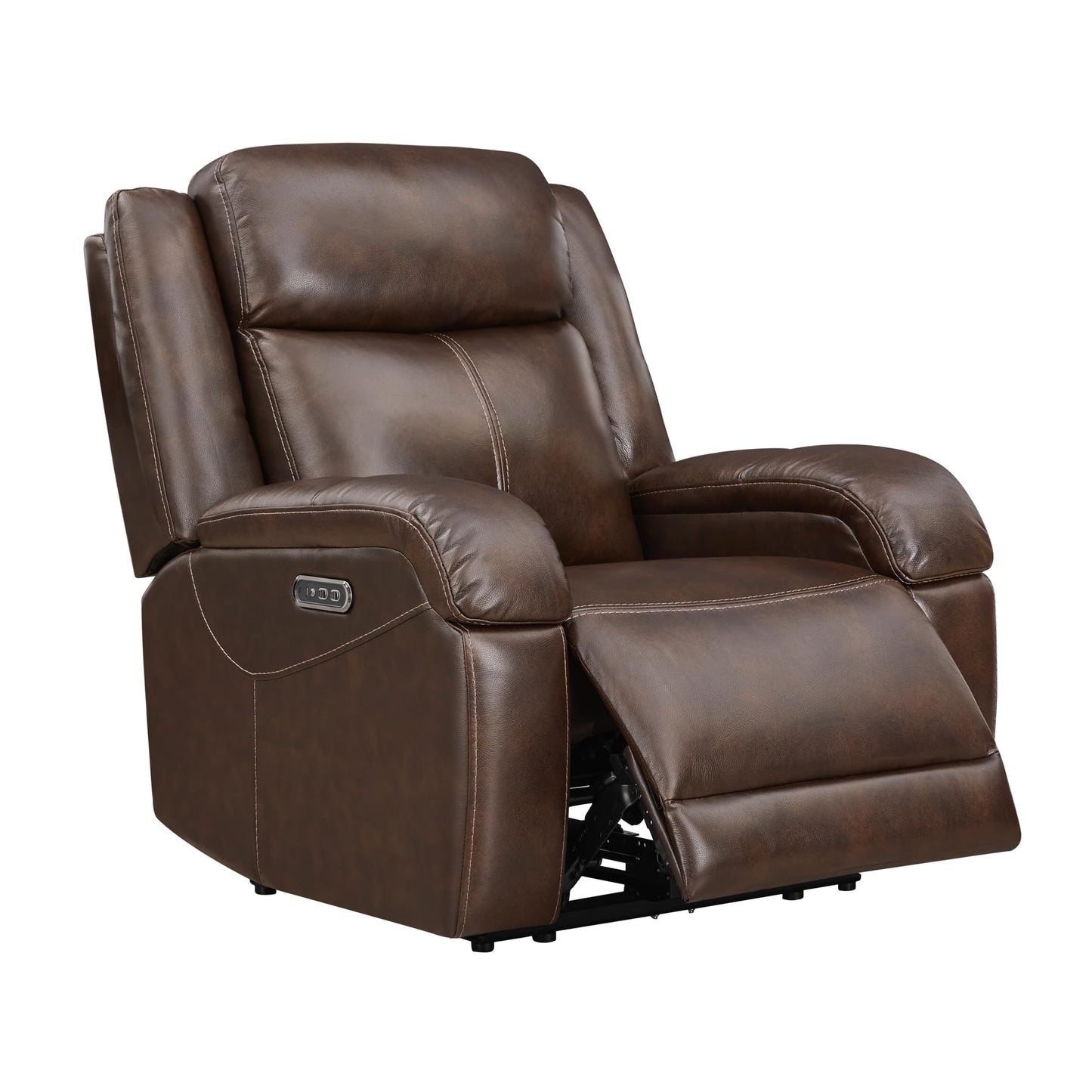 Watson & Whitely Genuine Leather Power Recliner Chairs for Adults, Wall Hugger RV Recliner with Power Headrest & Charging Ports, Electric Recliner Sofa Chair for Living Room, Dark Brown