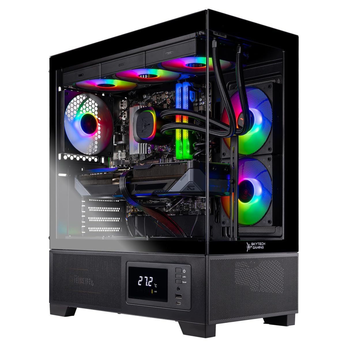Skytech Gaming Azure 3 Plus Desktop PC, Ryzen 9 9900X 4.4 GHz (5.6GHz), NVIDIA RTX 5070 Ti 16GB, 2TB Gen4 NVMe SSD, 32GB DDR5 RAM 5200 RGB, 850W Gold ATX 3 PSU, 360mm ARGB AIO, Wi-Fi, Win 11