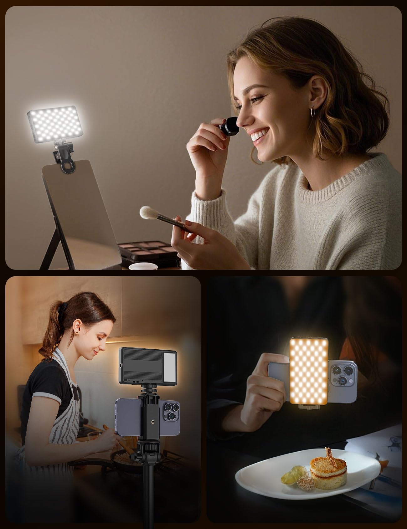 ANXRE Video Conference Lighting Dual-Sided, Stepless Dial Adjustment, 3000mAh Rechargeable, Portable Clip-on Design for Phone, Laptop Light for Zoom Meeting, Live Streaming, Remote Work & Recording