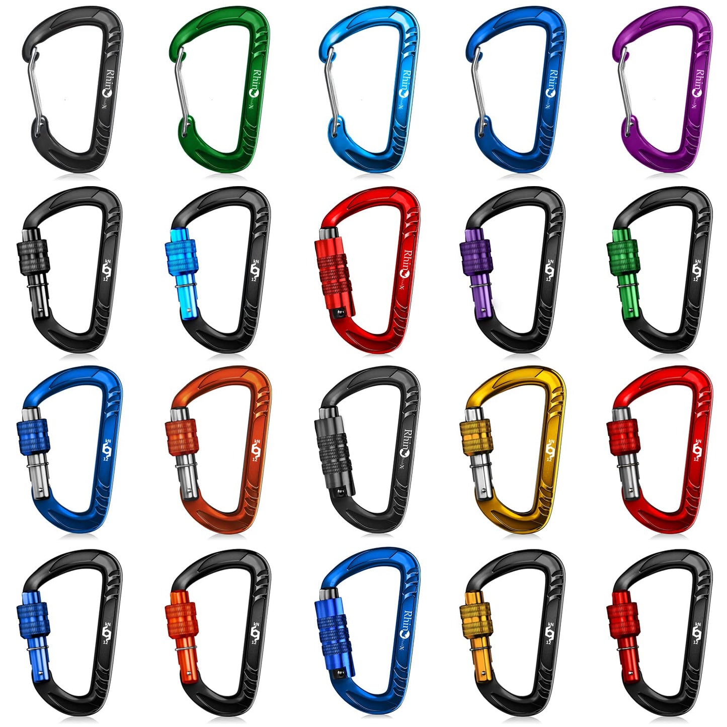 RHINO Produxs 4PCS of 12kN Heavy Duty Lightweight Wiregate Snap Carabiner Clips - Excellent for Securing Pets, Outdoor, Camping, Hiking, Hammock, Dog Leash Harness, Keychains, Water Bottle