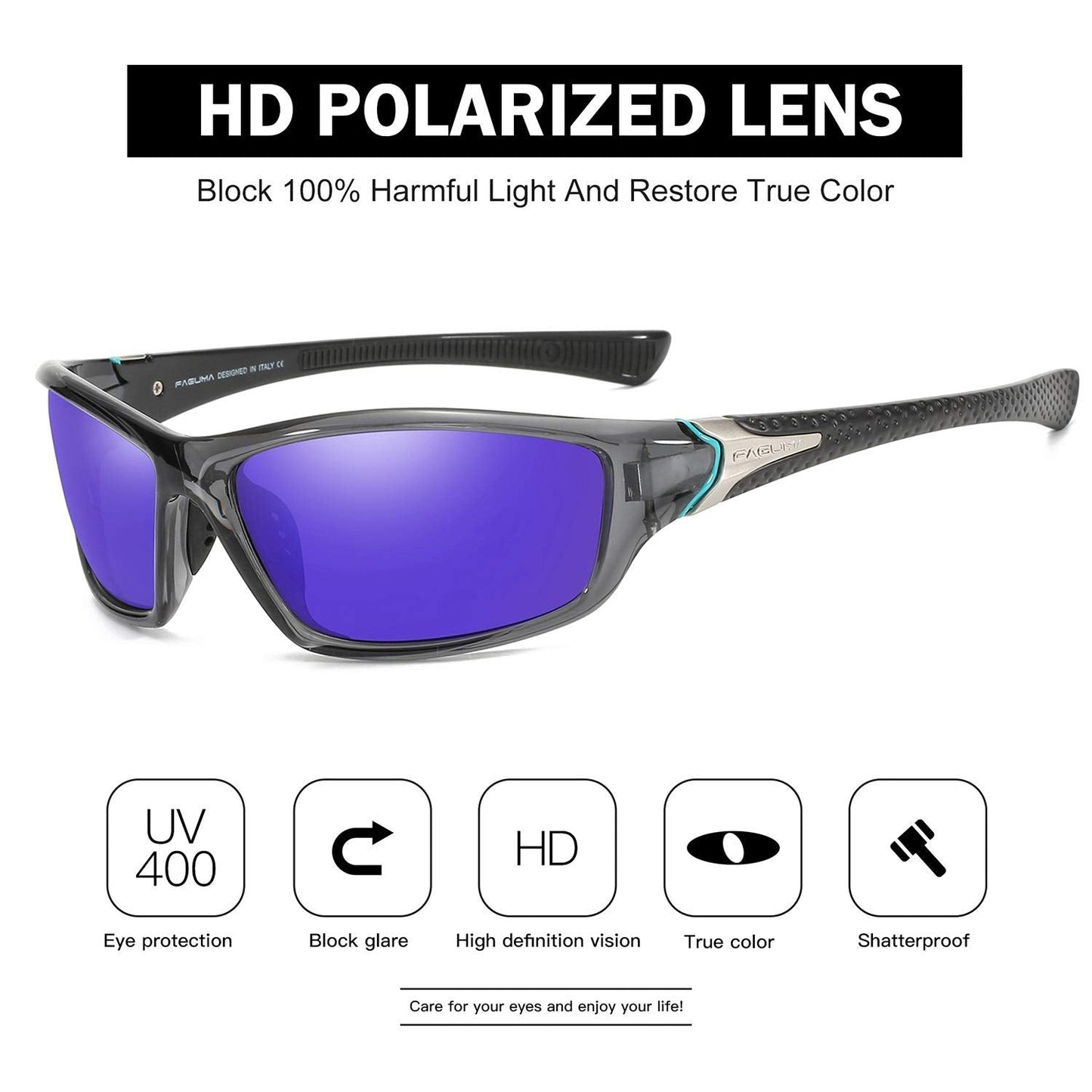 FAGUMA Sports Polarized Sunglasses For Men Cycling Driving Fishing 100% UV Protection