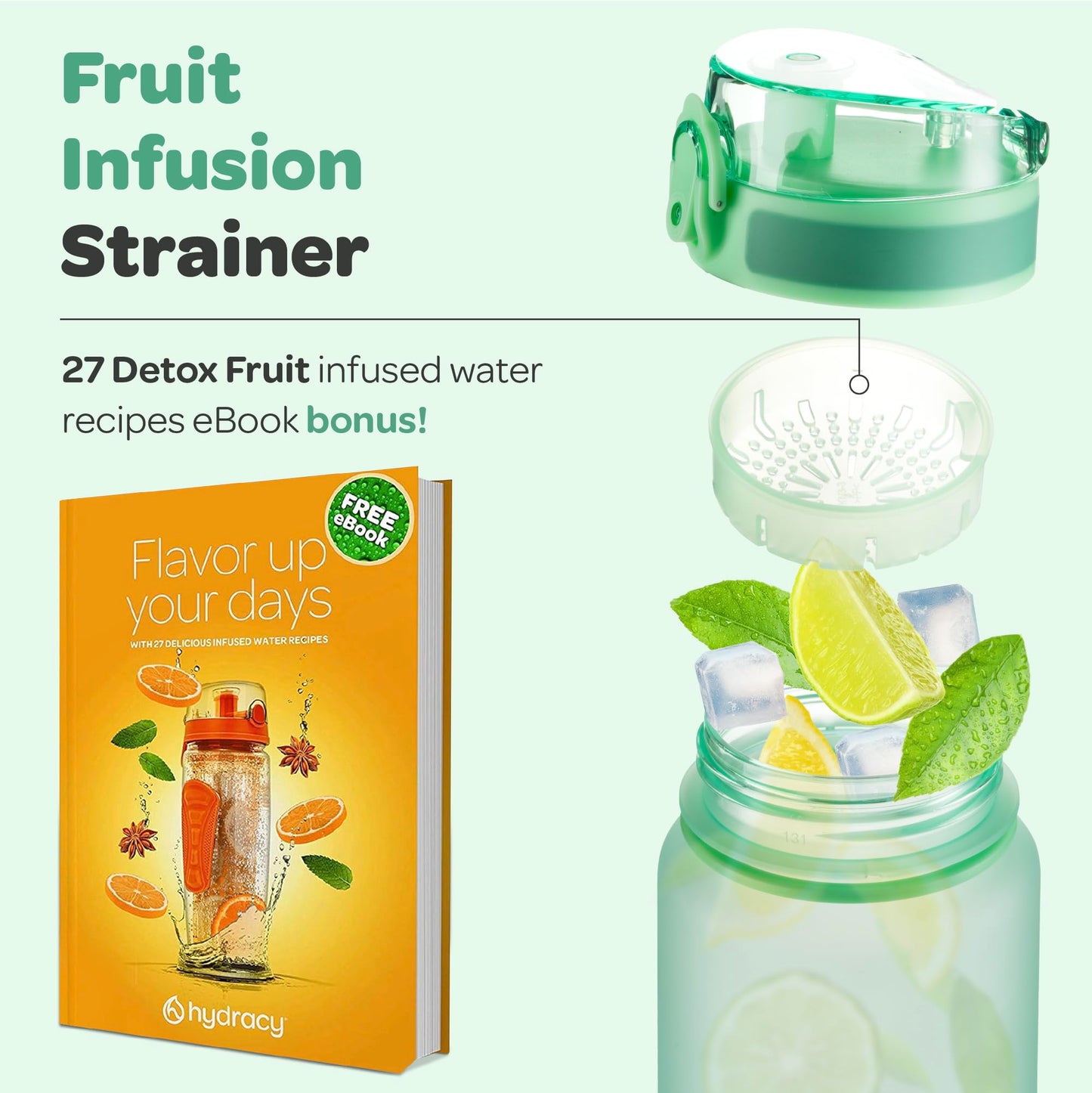Hydracy Water Bottle with Time Marker -Large 32 oz BPA Free Water Bottle & No Sweat Sleeve -Leak Proof Gym Bottle with Fruit Infuser Strainer & Times to Drink -Ideal Gift for Fitness Sports & Outdoors