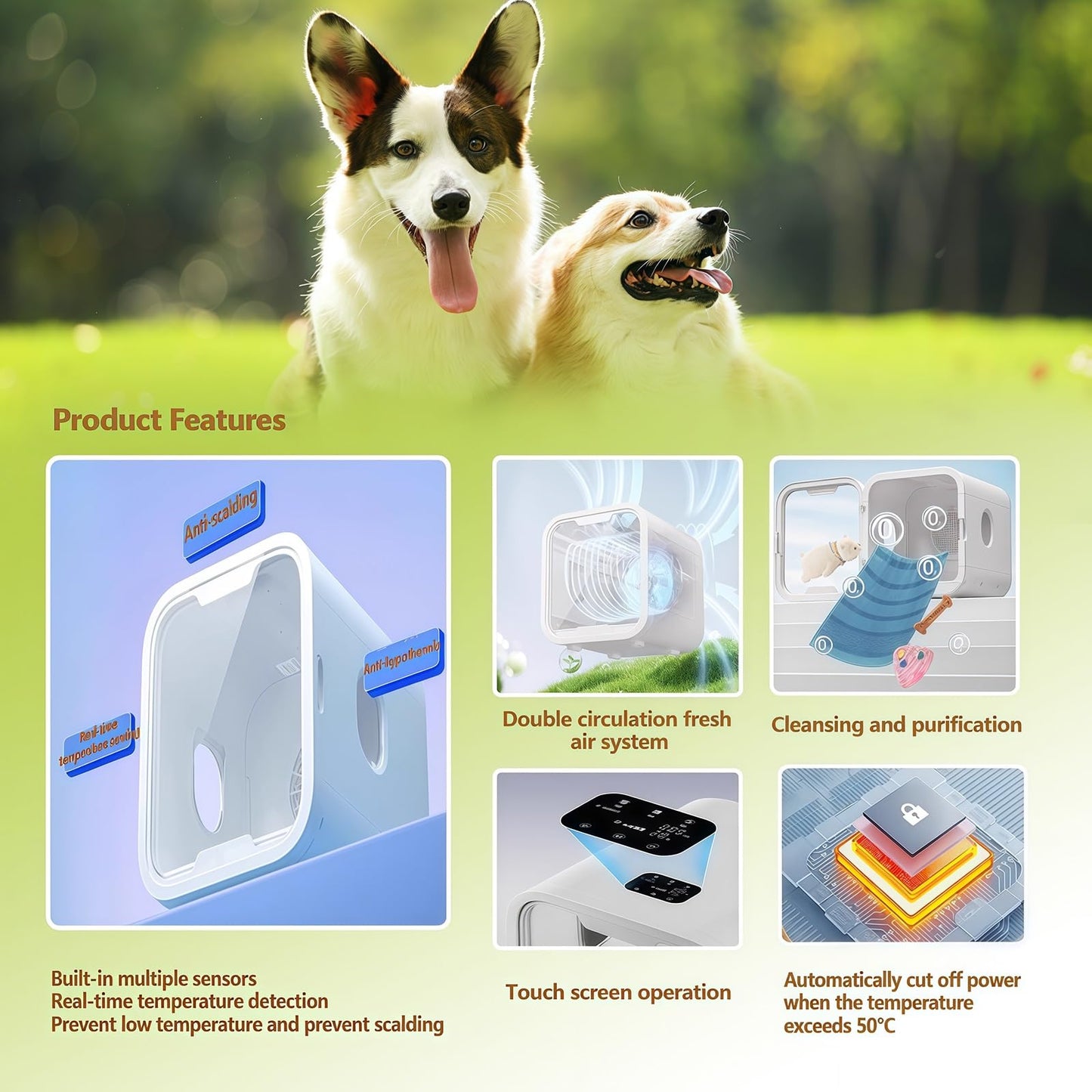 WENMEE Automatic Pet Dryer Box(for Dogs) - Fast and Quiet Drying, Ionic Care, Suitable for Small and Medium Pets, 72L