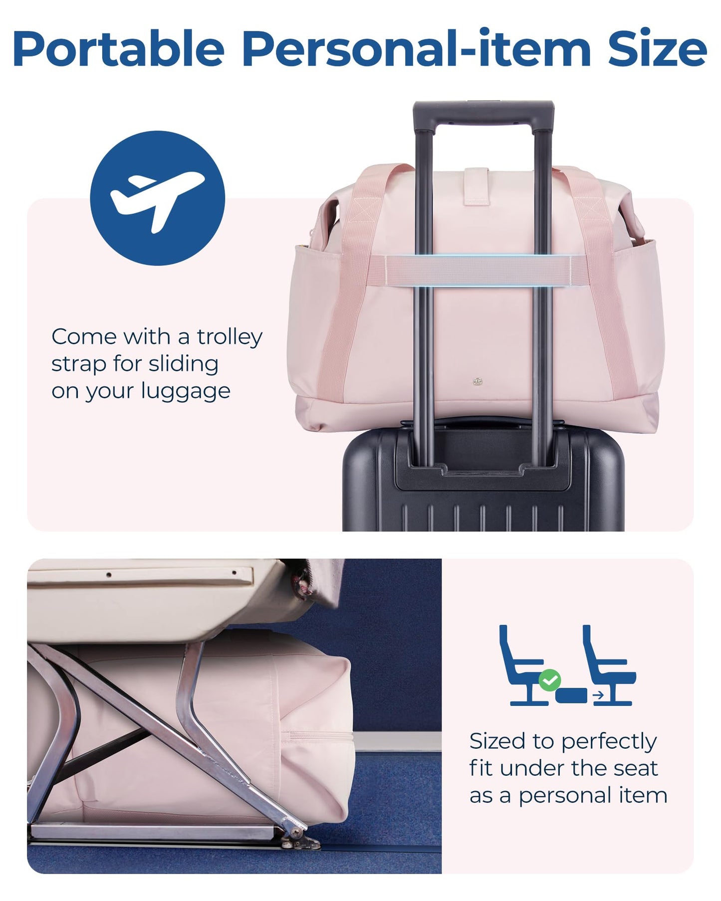 BAGSMART For Spirit Airlines Personal Item Bag, 23L Foldable Weekender Bags for Women Gym Tote Overnight Bag for Travel