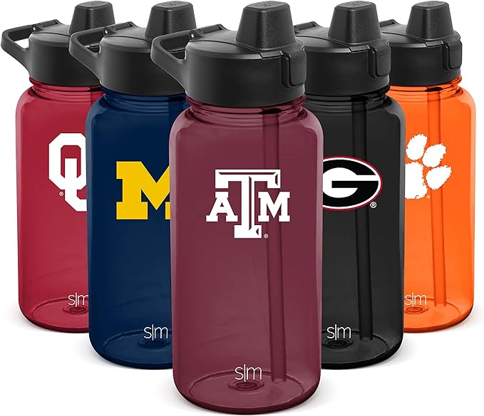 Simple Modern Officially Licensed Collegiate University Tritan Plastic BPA-Free Water Bottle with Push-Button Silicone Straw Lid | Summit Collection | 32oz