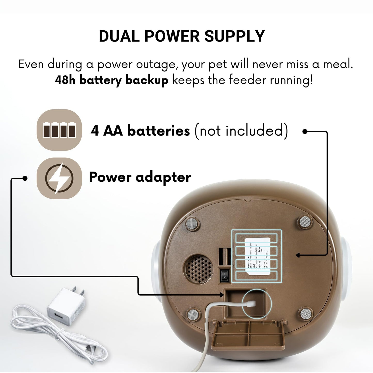 FurBabyFeeder Sphere – RFID Automatic Cat Feeder with Mute Option & Tag Sleeve – Smart Feeder for Multi-Cat Homes – Works with Wet & Dry Food – Secure Locking Doors, LCD Display - Coffee