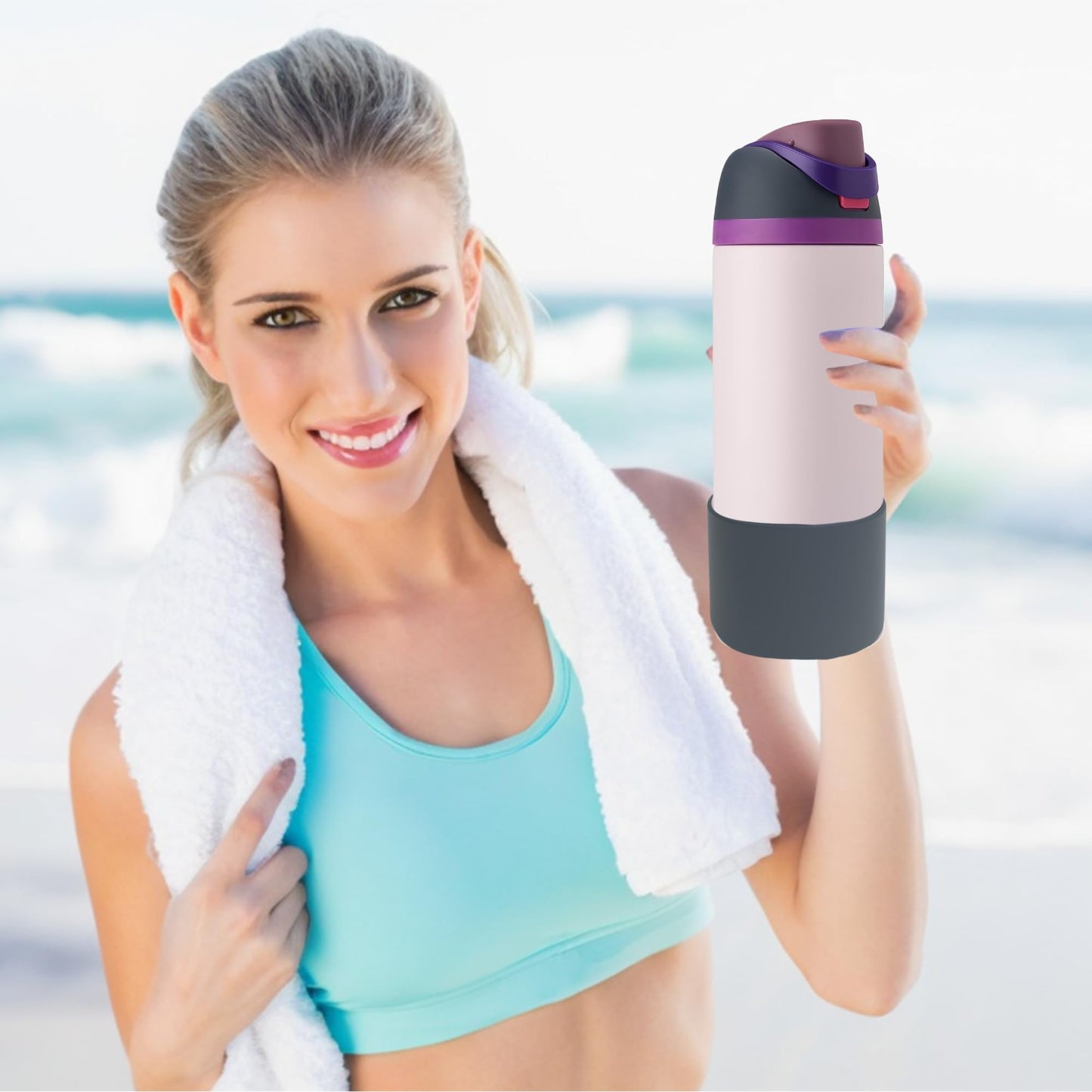 AESKEIA 2PCS Silicone Water Bottle Boot for Owala 24oz 32oz 40oz,Anti-Slip Protective Sleeve Bottom Bumper Protector for FreeSip, Twist, and Flip Stainless Steel Water Bottles (Grey, 40oz)