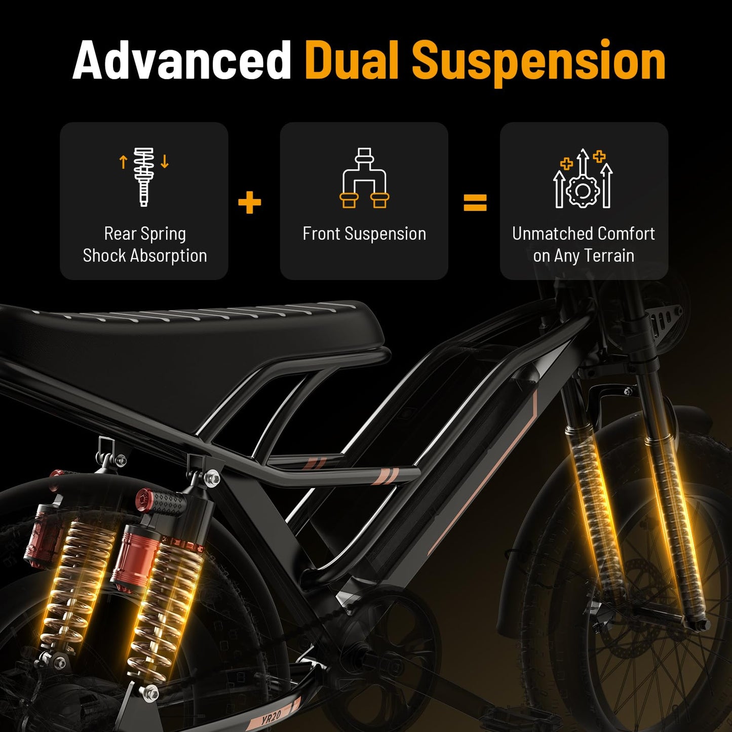 Jasion YR20 Electric Bike for Adults with Peak 2000W Motor, 48V 20AH Battery Electric Bicycle, 20" Fat Tire Dirt Bike with Hydraulic Brake & Cruise Control, Up to 32 MPH & 80 Miles Moped Style Ebike