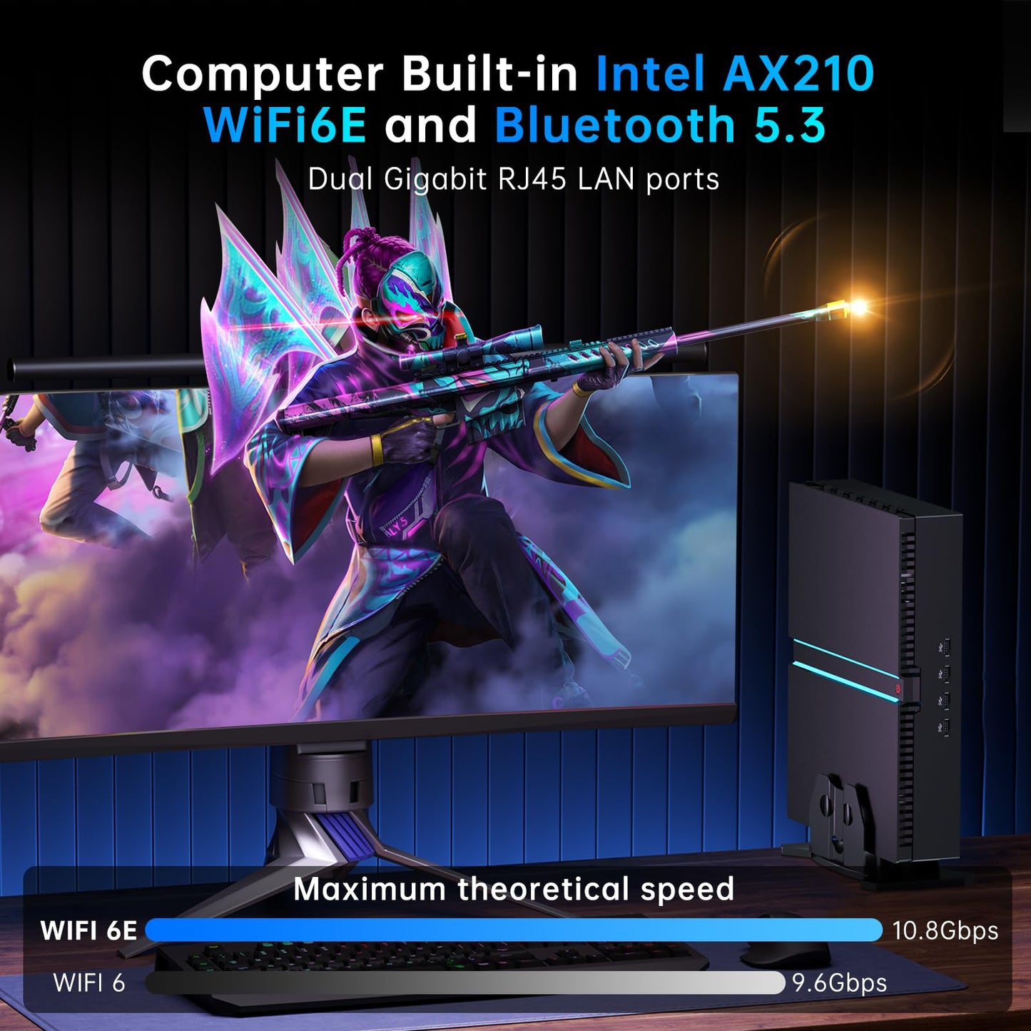 Kinupute Mini Gaming PC, Small Desktop Computer Core i9-12900F Upto 5.1GHz, Win-11 Pro, 64G DDR5| 2T PCIE4.0 SSD, GeForce RTX3060 12G, Dual LAN, Four Display, 8K Output, WiFi6E/BT5.3 for Video Editing