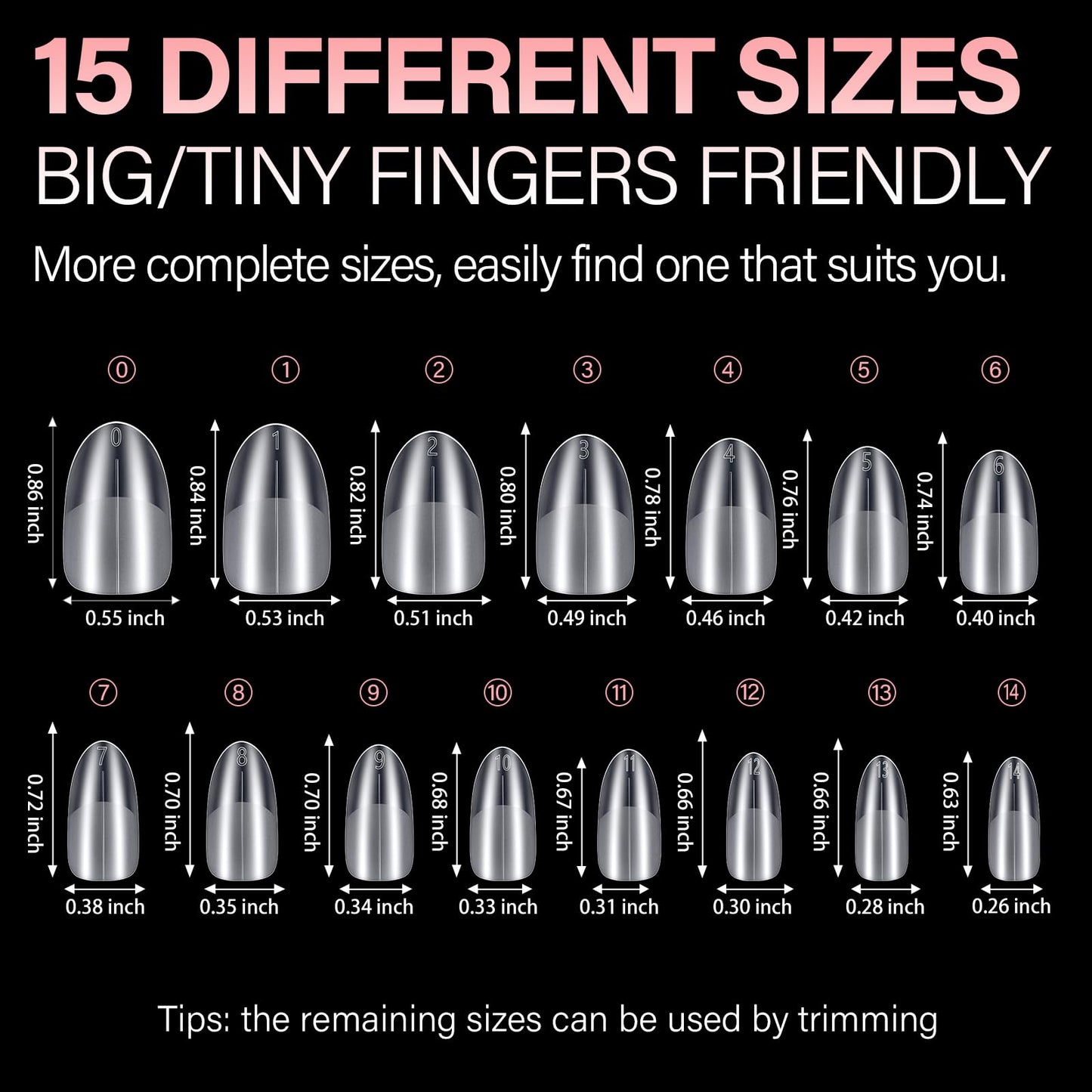 AILLSA Short Almond Nail Tips with Box, 15 Sizes Press On Gel Nail Tips Double Matte Pre-Buffed Almond Shaped Nails Tips Soft Full Cover Clear False Nail Tips for Nail Extension 240PCS
