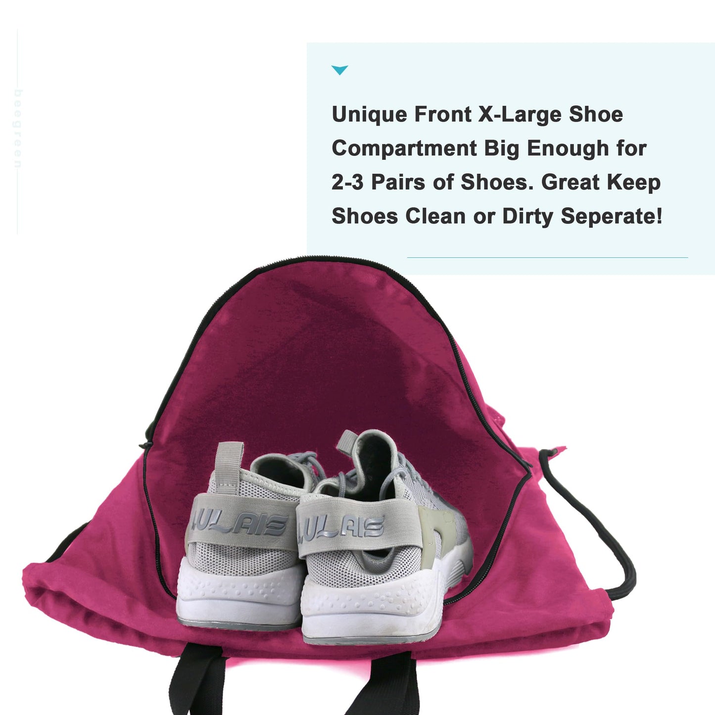 BeeGreen Rose Red Drawstring Backpack Bag with Shoe Compartment X-Large Gym Sports String Cinch Sackpack with Front Inside Zipper Pockets