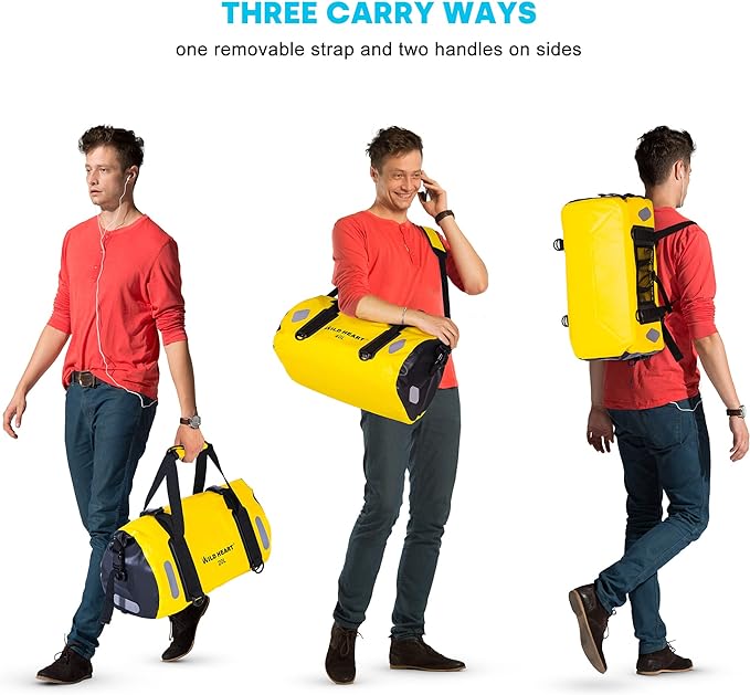 WILD HEART Waterproof Bag Duffel Bag 20L 30L 40L with Welded Seams Shoulder Straps, Mesh Pocket for Kayaking, Camping, Boating,Bicycle,Motorcycle