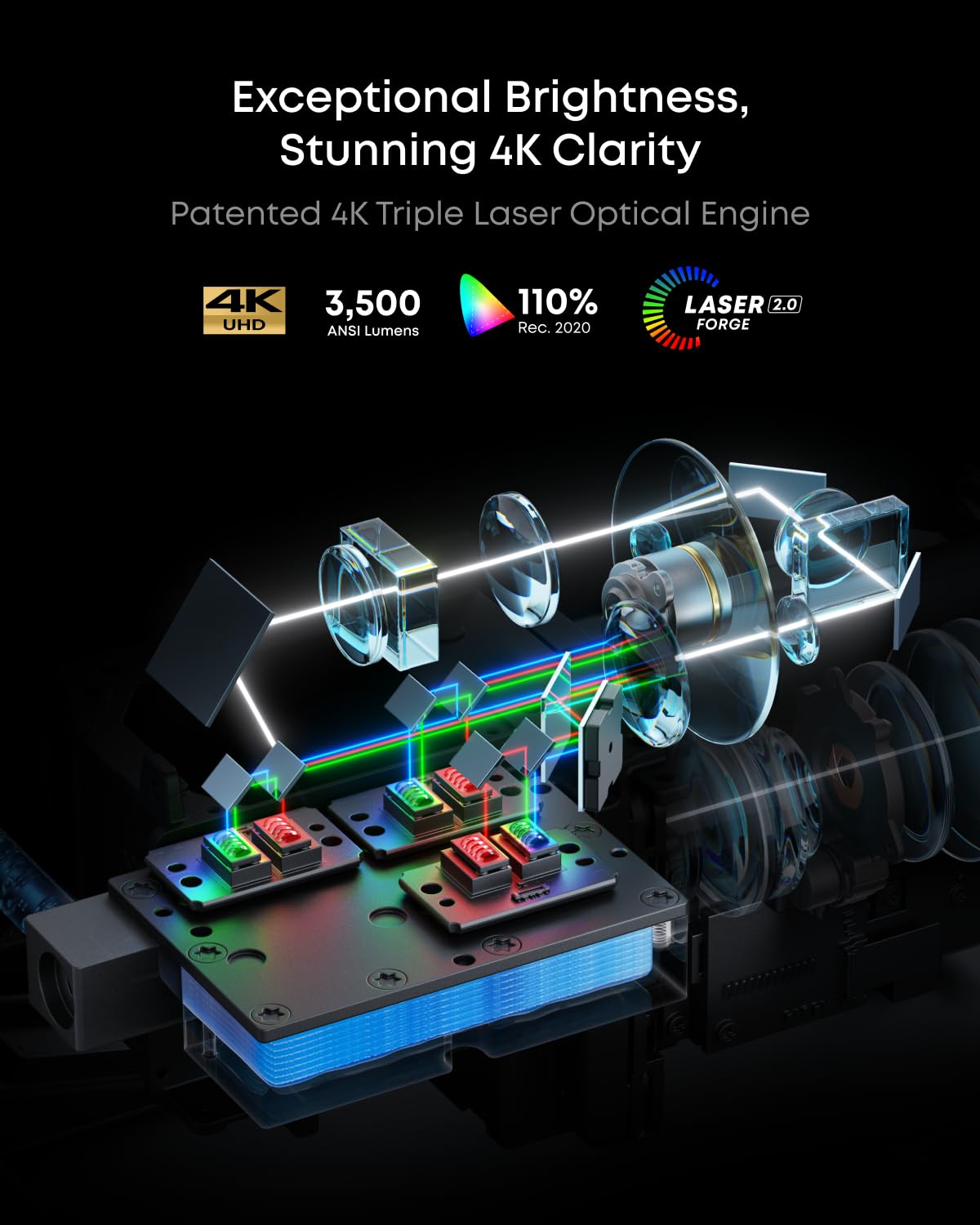 NEBULA X1 Triple Laser 4K Projector, Nebulamaster, 3500 ANSI Lumens, 56000:1 Contrast, 40W Stereo Sound, 0.9-1.5 Optical Zoom, Smart AI, Dolby Vision, 300" Screen, Built-In Micro Gimbal, GTV, Portable