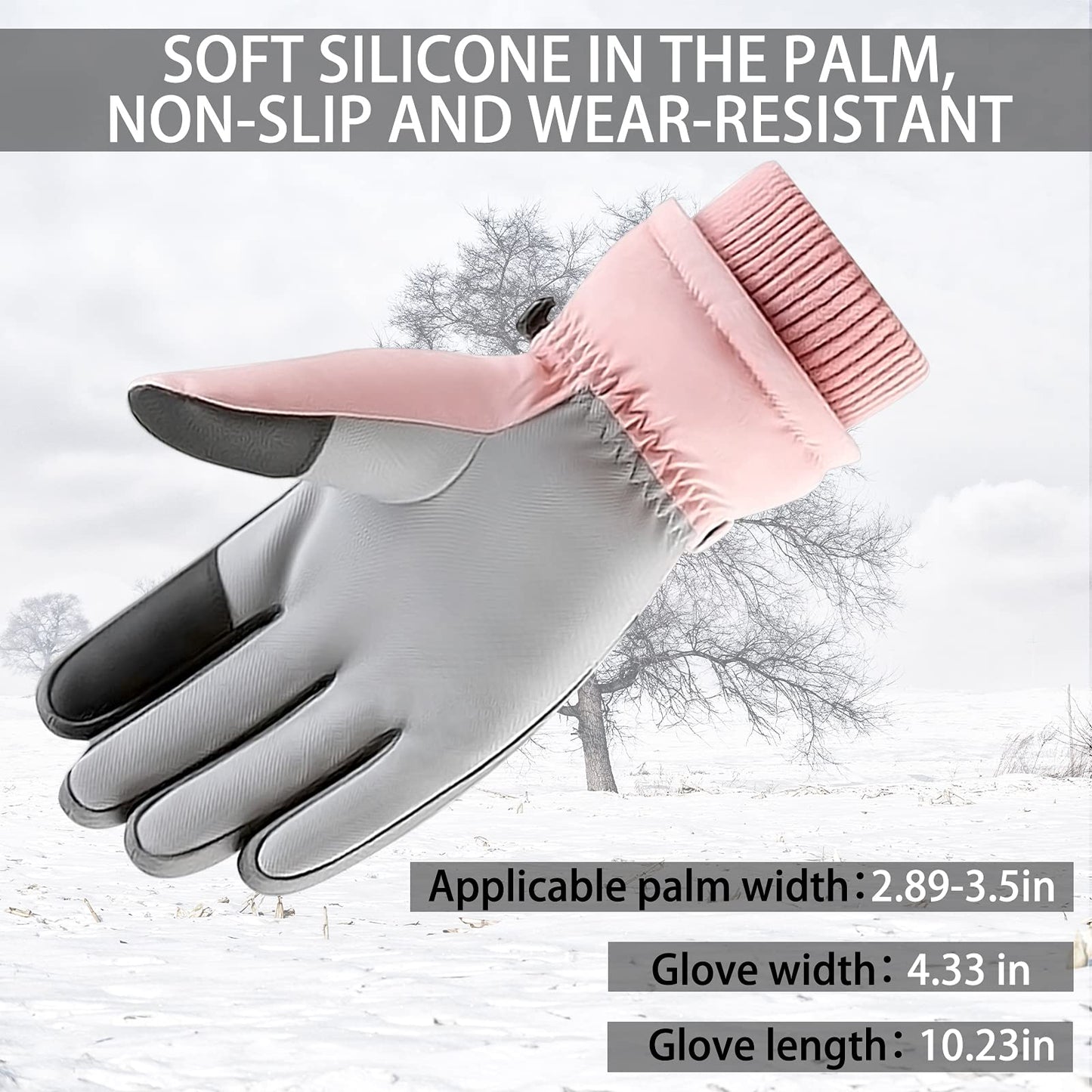 Andiker Women Winter Ski Gloves, Waterproof Touchscreen Snowboard Gloves, Windproof Warm Snow Gloves for Skiing Running and Cycling (Pink)