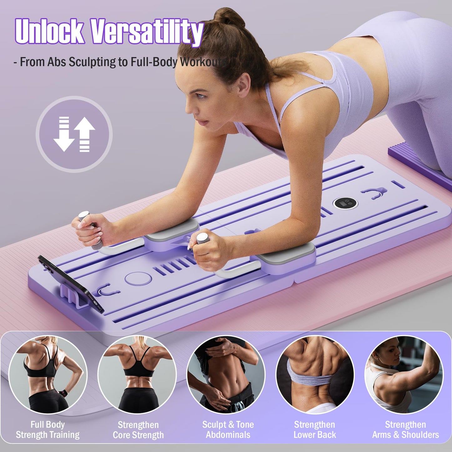 UJR Ab Roller Abs Workout Equipment: Multifunction Automatic Rebound Abdominal Wheel - Foldable Home Gym Exercise Fitness Equipment Push Up Board for Strength Training Core Workout with Knee Pad Timer