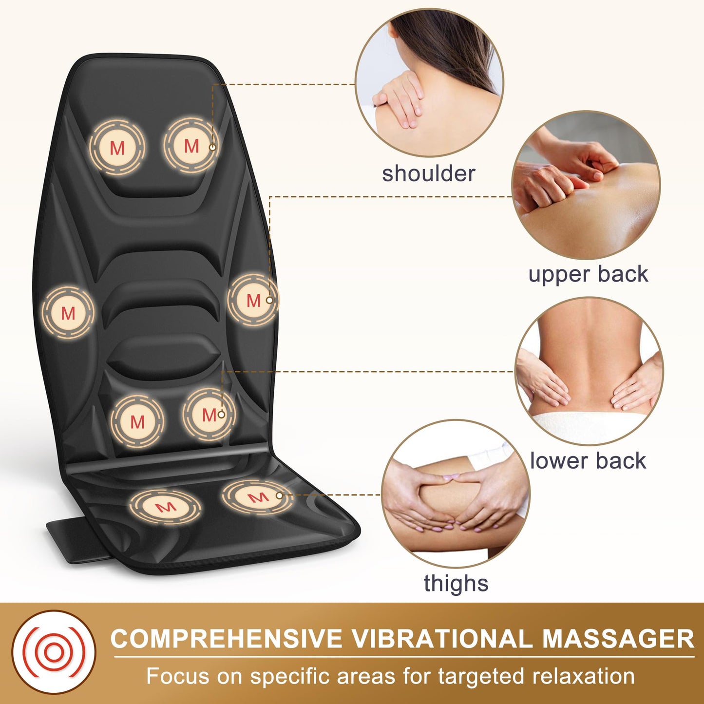 Back Massage Chair Pad with Heat, Back Massager for Back Pain Relief, Portable Massage Chair Cushion for Home Office, Best Gifts for Dad & Mom