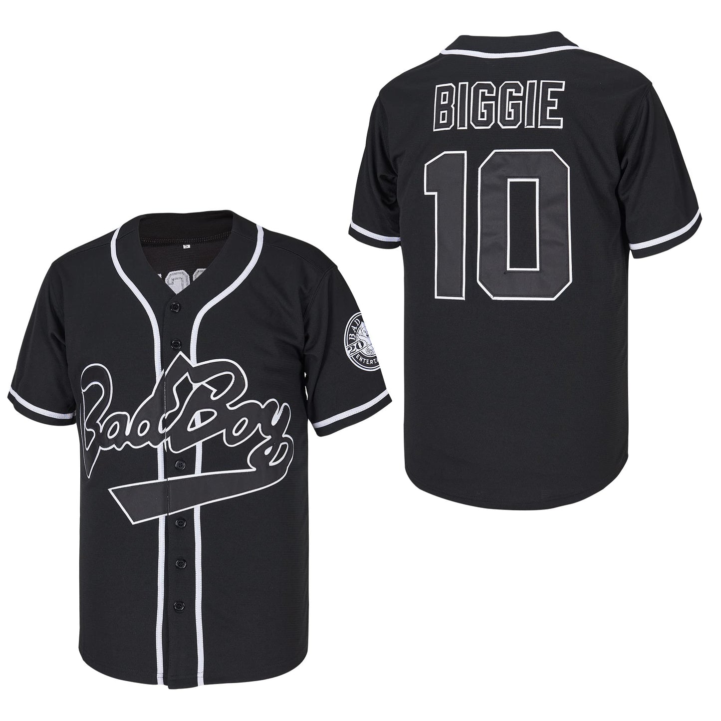 #10 Biggie Bad Boy Movie Baseball Jersey Stitched 90s Hip Hop Unisex Clothing for Party Black Size XL