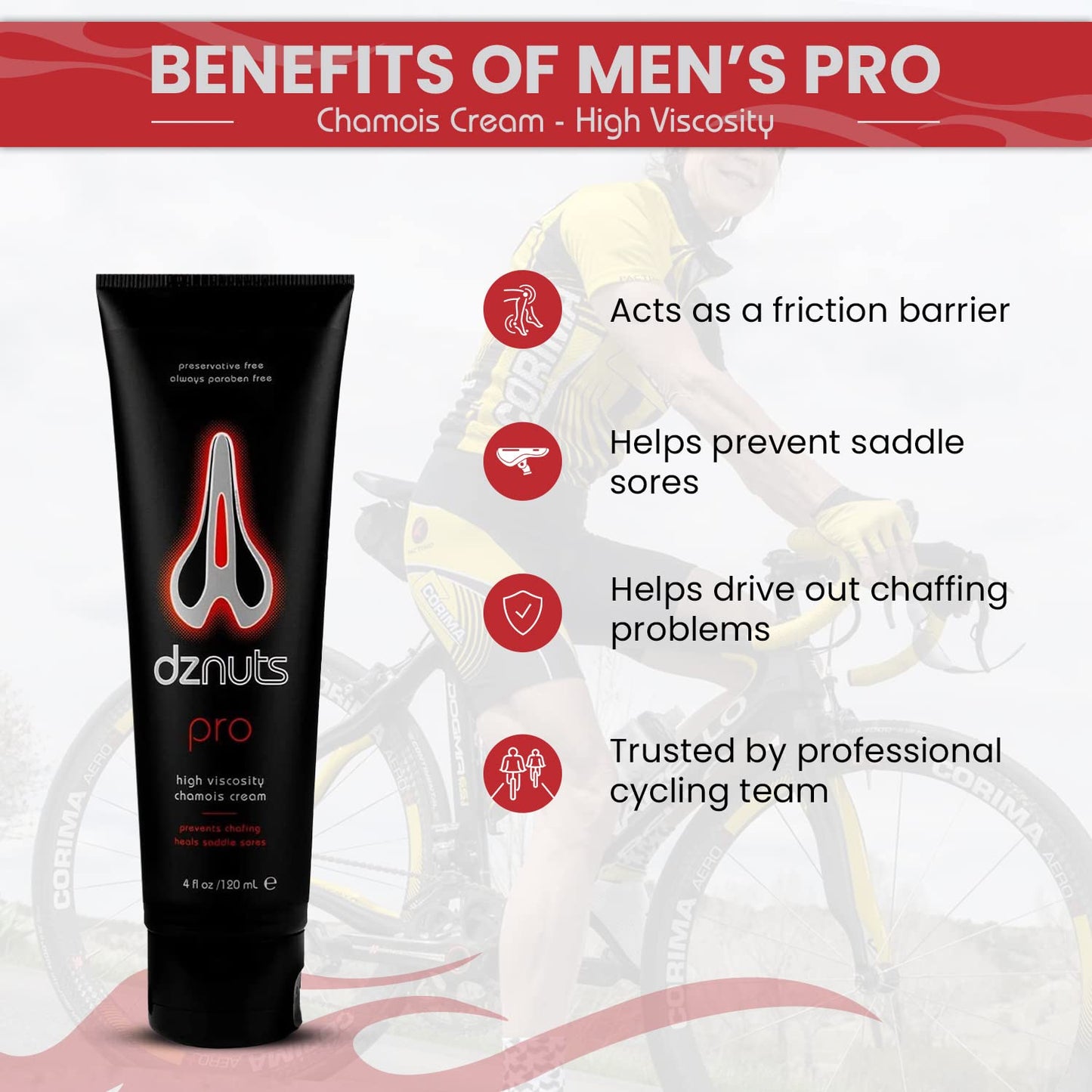 dznuts Men's Pro Chamois Cream with Microfiber Towel, Anti -Chafing Cream for Saddle Sores, Chafing, Rubbing, Inner Thighs Friction for Cyclists, Runners, Triathletes - 2 Pack (4 Fl Oz Each)