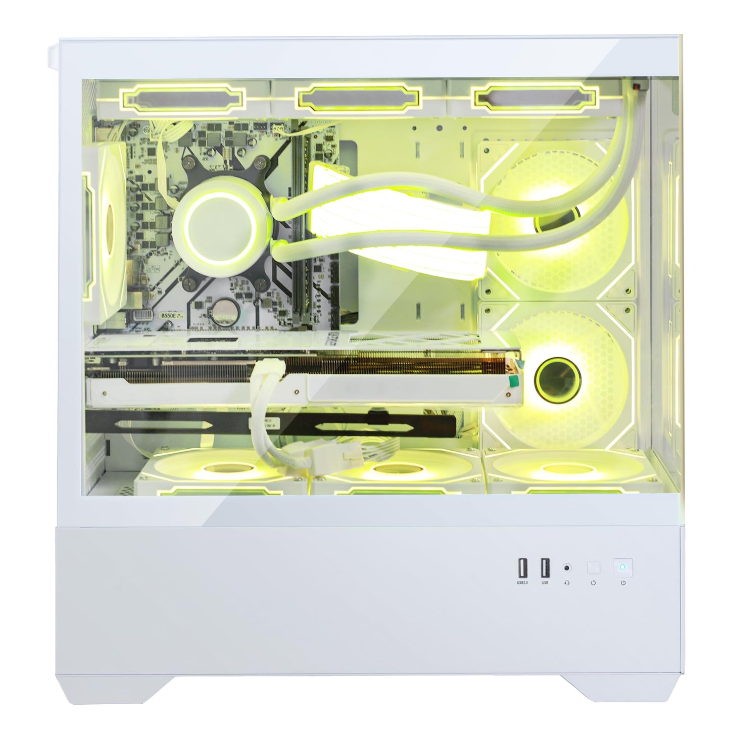 HOENGAGER Superview Gaming PC Desktop Computer - AMD Ryzen 7 5700X 3.4 GHz 8 Core, RTX 4060 8G, 32GB DDR4 RAM 3200, 1TB M.2 PCIE SSD, 650W PSU, 360mm AIO, 11AC Wi-Fi, Windows 11 Pro 64-bit, White