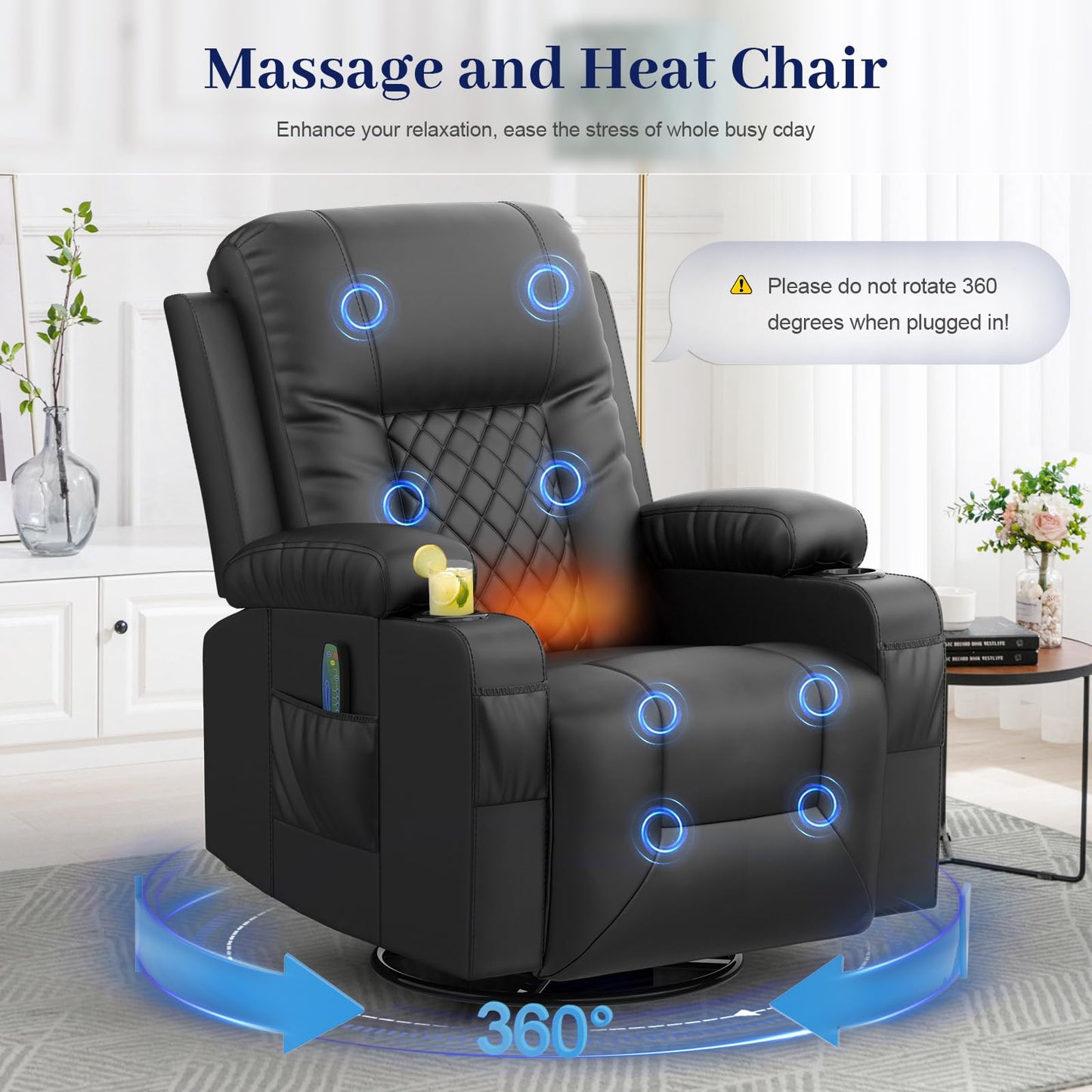 FURNIMAT Oversized Recliner Sofa Set with 4+1+1 Pieces in Living Room, 4 Seater Reclining Sofa, 2 Recliner Chair with 360 Degree Swivel Single Sofa Seat