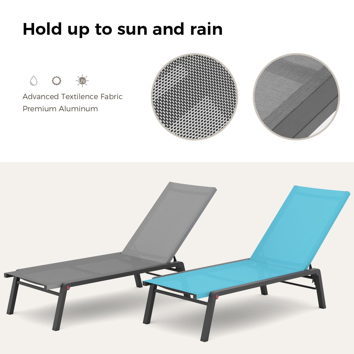 FHVIT Patio Chaise Lounge Set of 2 with 4 Adjustable Backrest, Foldable Aluminum Chaise Lounge Chair Recliner for Outdoor, Poolside, Sun Tanning Grey