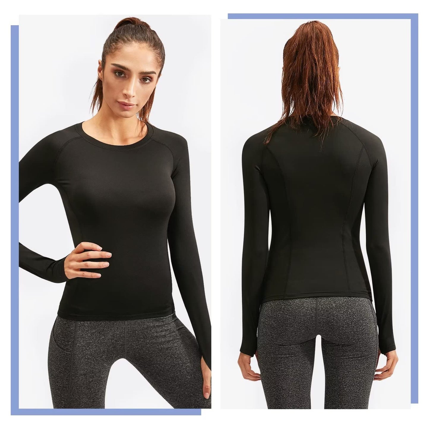 Womens Thermal Tops Long Sleeve Fleece Hiking Ski Base Layer Women Cold Weather Sports Gym Shirts Athletic Ladies Thermal Underwear Tops for Workout Running,Quick Dry Moisture Wicking 5021 Black S
