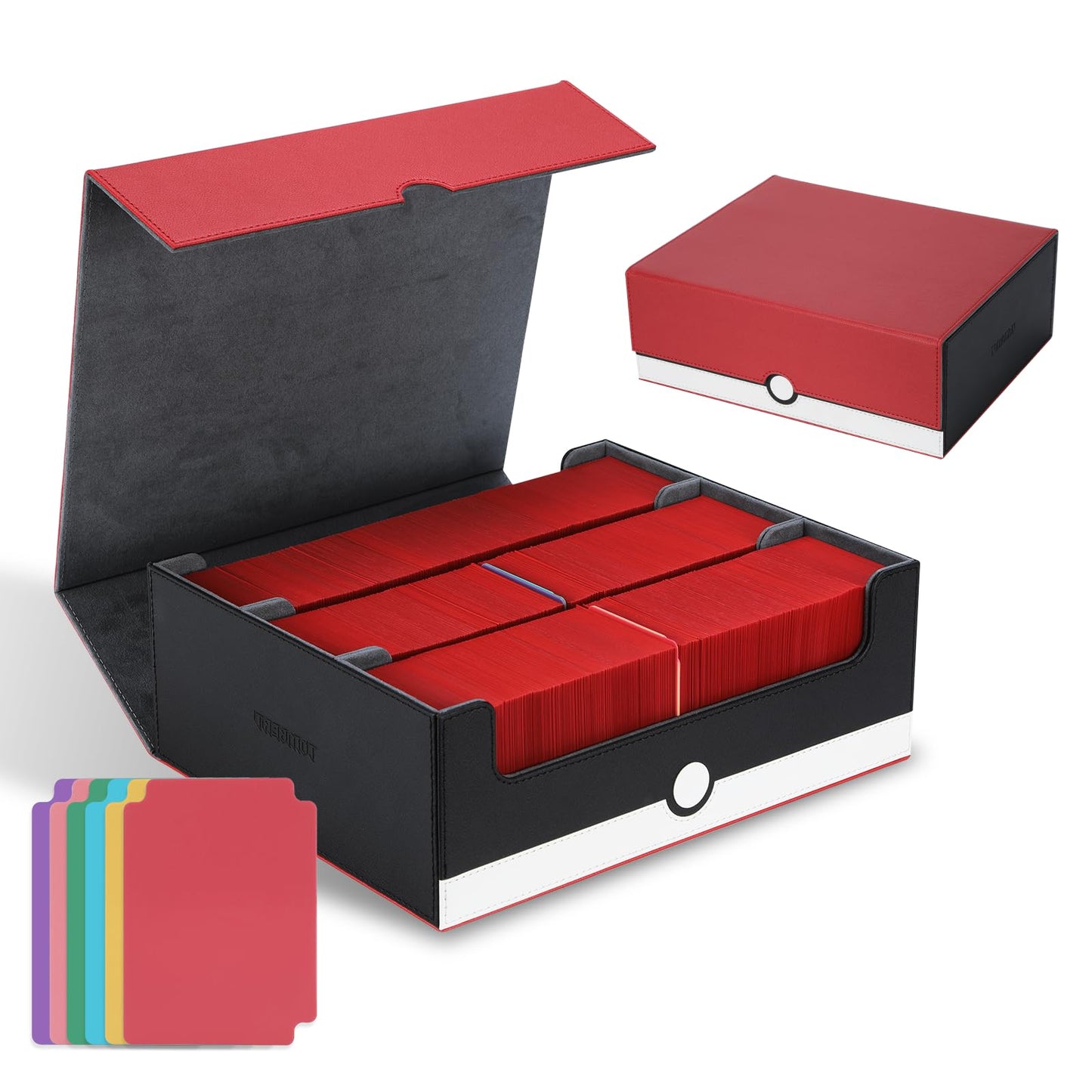 tombert Premium Trading Card Storage Box TCG Deck Case Holds 1000+ Sleeved Cards for MTG, YuGiOh, Uno, TCG, Sport Cards and Strong Magnet Closure (White & Red)