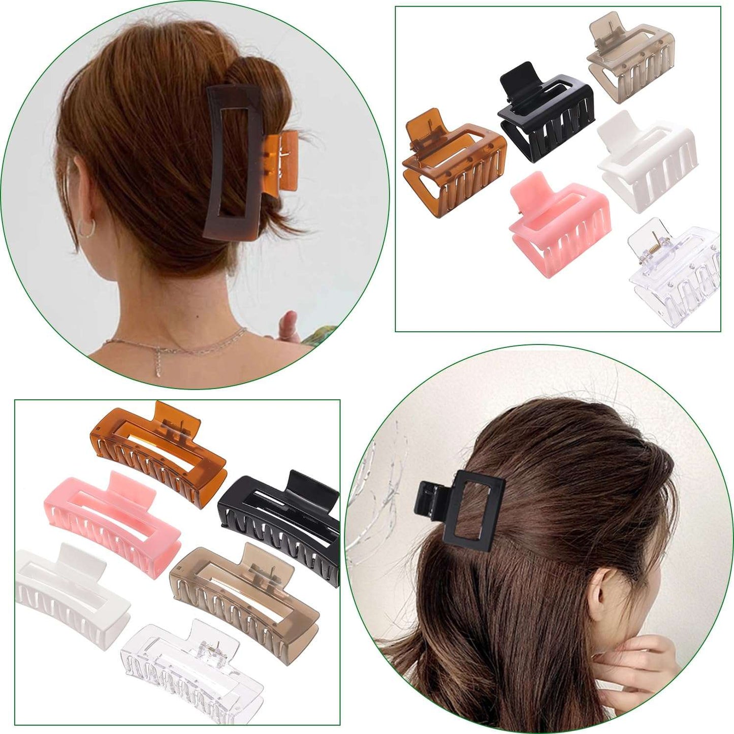Alemaky 12 Pack Square Claw Clips, Big and Small Neutral Rectangle Hair Claw Clips, Non-slip Matte Large Hair Clips for Women,Strong Hold jaw clip for Thick Thin Hair (clear Jelly colour)