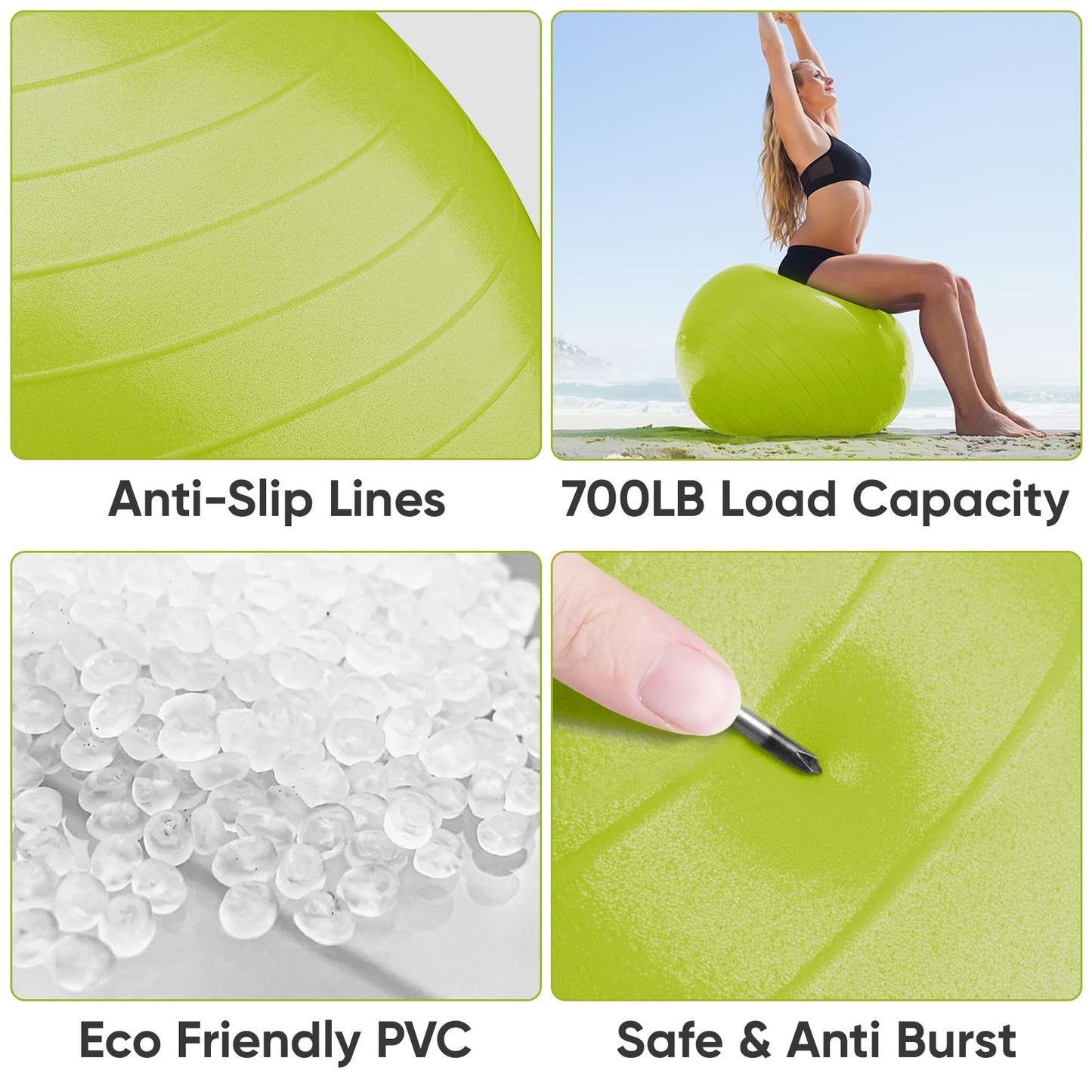 APEXUP Yoga Ball Exercise Ball, Anti Slip Stability Ball Chair, Heavy Duty Large Gym Ball for Fitness, Balance, Core Workout and Physical Therapy (S (15"~18") 45cm, Green)