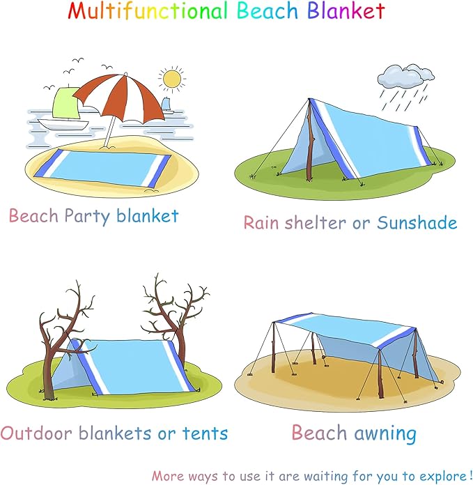 BYDOLL Beach Blanket 78''X81'' 4-7 Adults Oversized Lightweight Waterproof Sandproof Blanket for Beach Large Picnic Mat Travel Camping