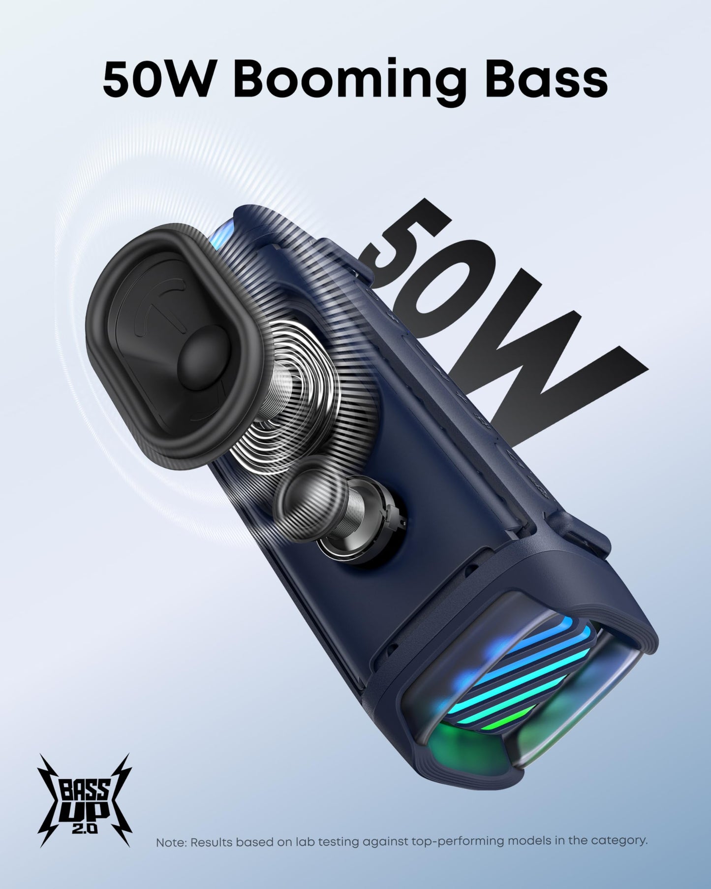 Soundcore Boom 3i by Anker, Rugged Outdoor Speakers, IP68 Waterproof, Floating Playback, Saltwater-Resistant, BassUp 2.0, 50W Portable Speaker, Bluetooth 5.3, 16H, TWS, Kayak/Fishing/Camping-Blue