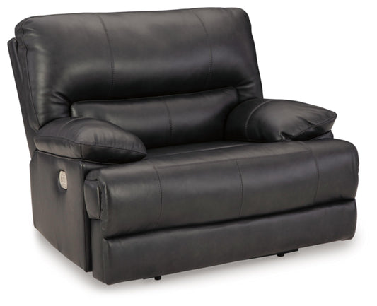 Signature Design by Ashley Mountainous Modern Leather Match Wall Hugger Power Recliner with Adjustable Headrest and USB Ports, Black