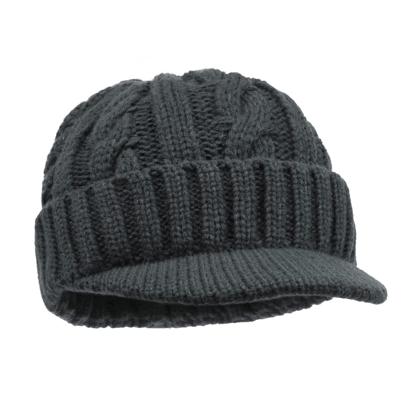 Clakllie Winter Visor Beanie Hat for Men Women Brim Knit Skully Hats Billed Skull Cap Thick Vintage Knitted Beret,Gray
