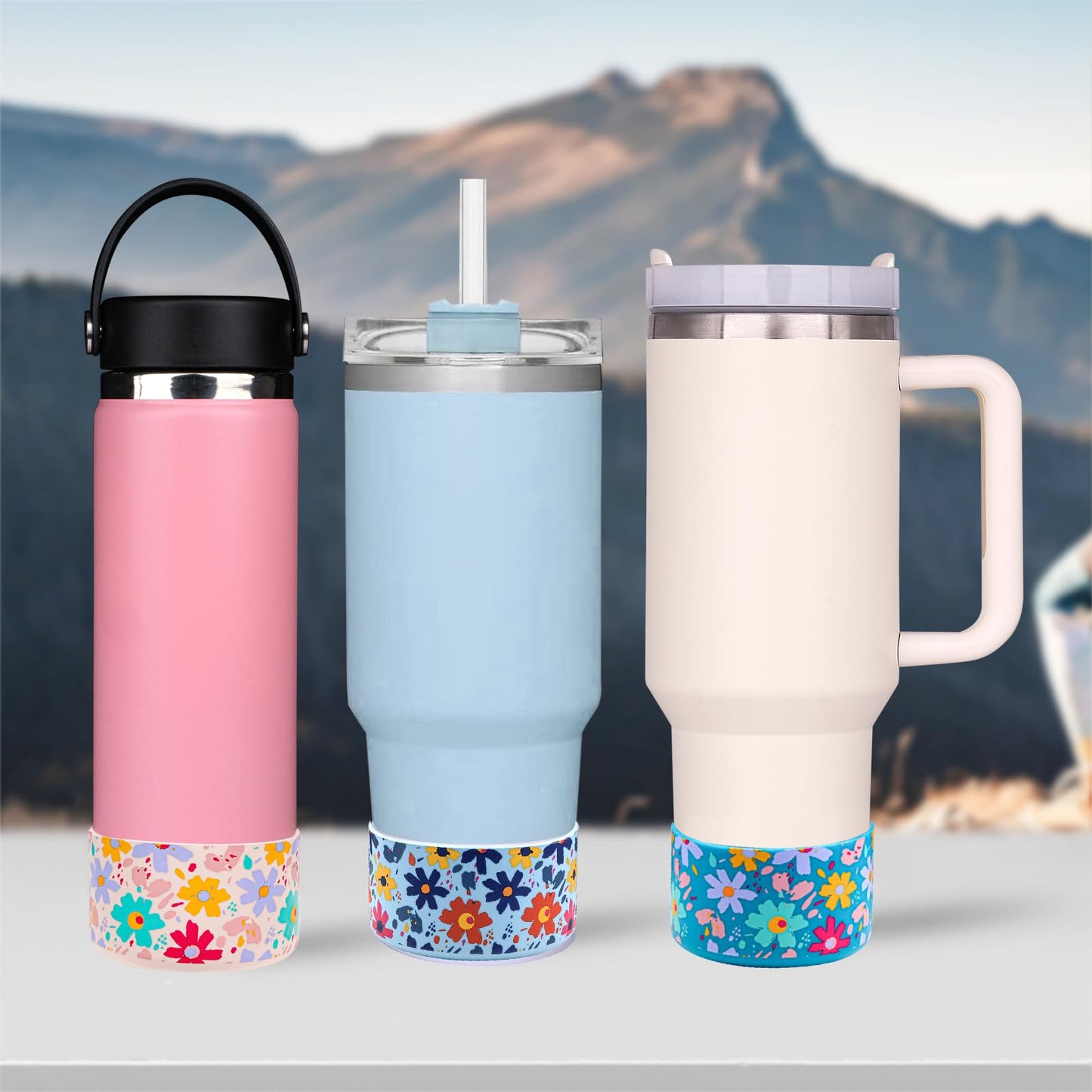 HEYSKAY 2pcs Protective Flask Silicone Boot Base for Stanley Quencher Adventure 40oz & Stanley IceFlow 20oz 30oz Tumbler, and Compatible with 12-24oz Hydro Sport Water Bottles,Yeti and More