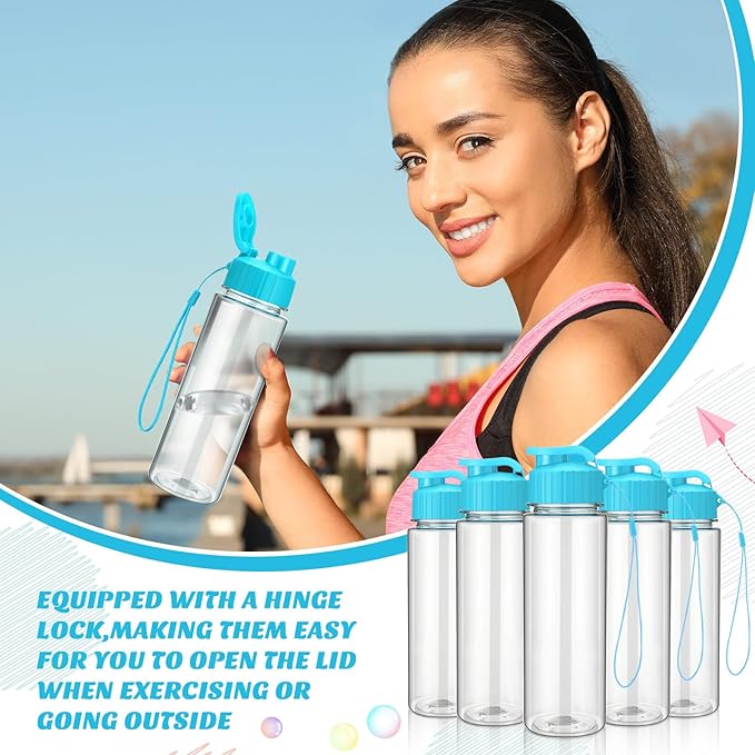 Mifoci 20 Pieces Water Bottle Bulk Plastic Water Bottles Bulk Gym Sports Adults Reusable Large Water Bottles with Leak Proof Flip Top for Party Outdoor(17 oz,Sky Blue)