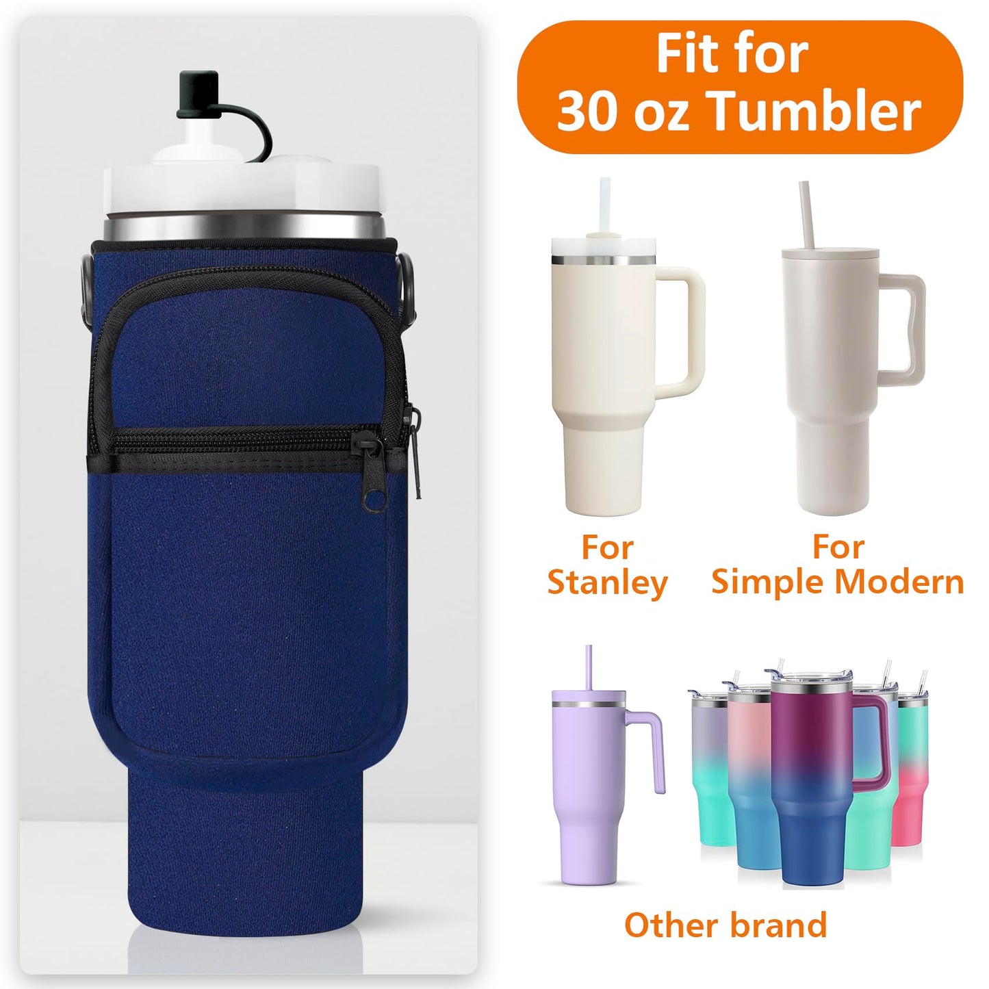 AceTreker 30 oz Water Bottle Carrier Bag with Paracord Handle for Stanley-Navy