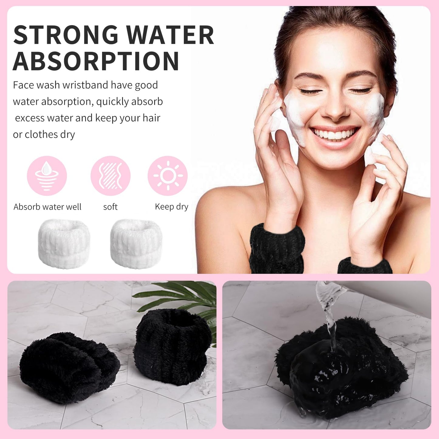 WSYUB Spa Headband and Wrist bands for Face Washing,Face Wash Headband and Wristband Set,Skin Care Headband,Self Care Gifts for Women Teen Girls