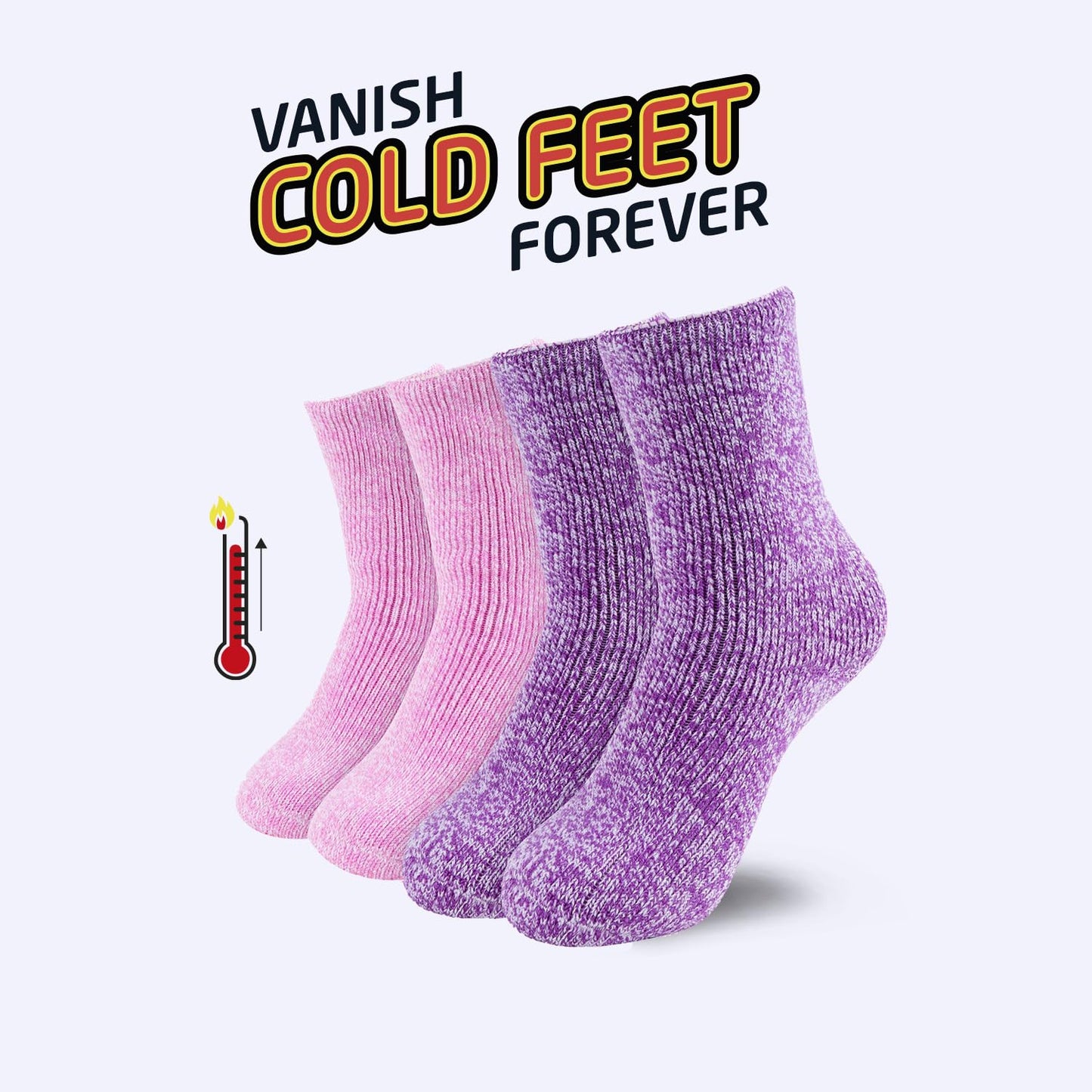 HOT FEET Kids Thermal Socks – 2 Pack Warm Winter Socks for Boys and Girls, Cozy & Insulated, Thick Heated Socks for Kids, Pink & Purple