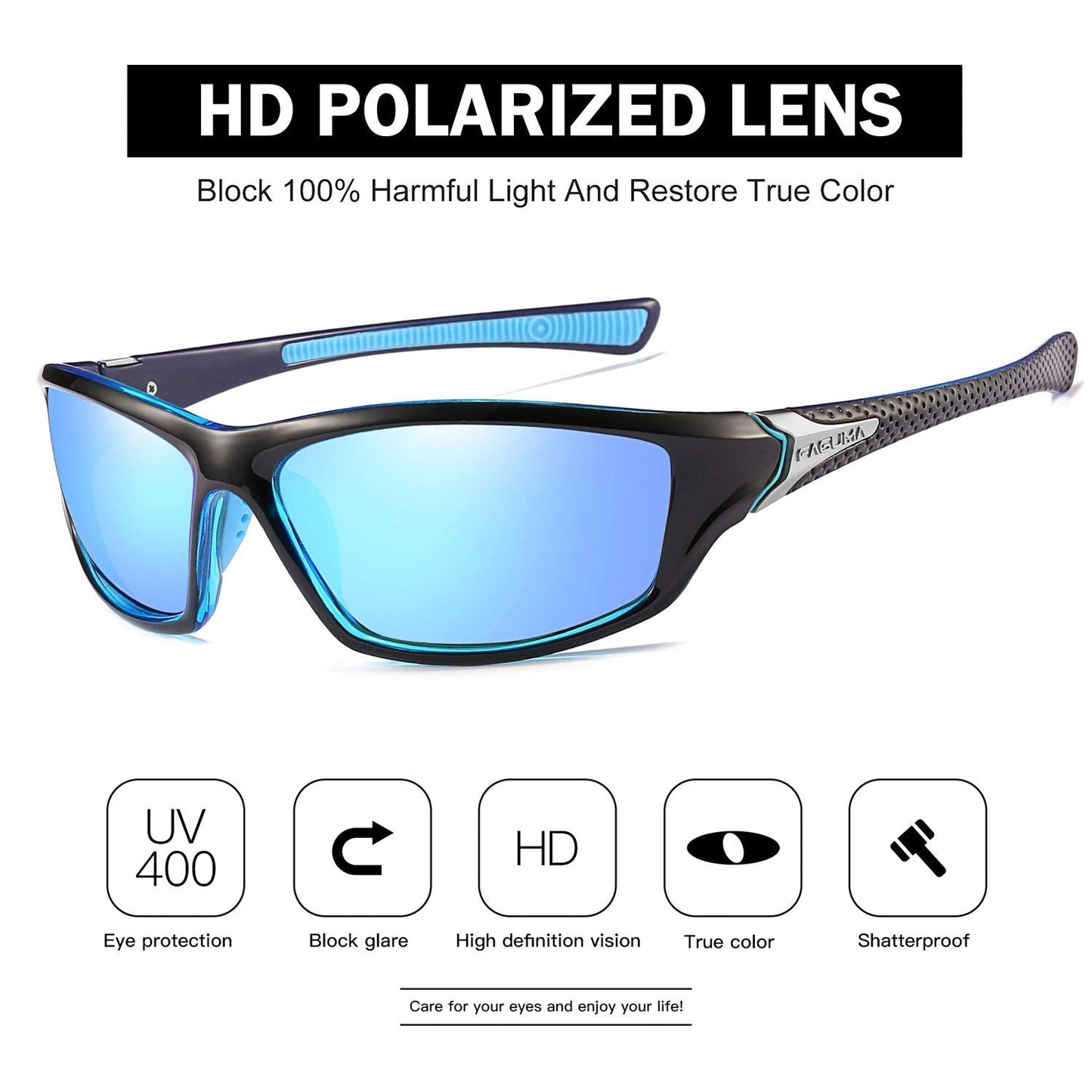 FAGUMA Sports Polarized Sunglasses For Men Cycling Driving Fishing 100% UV Protection